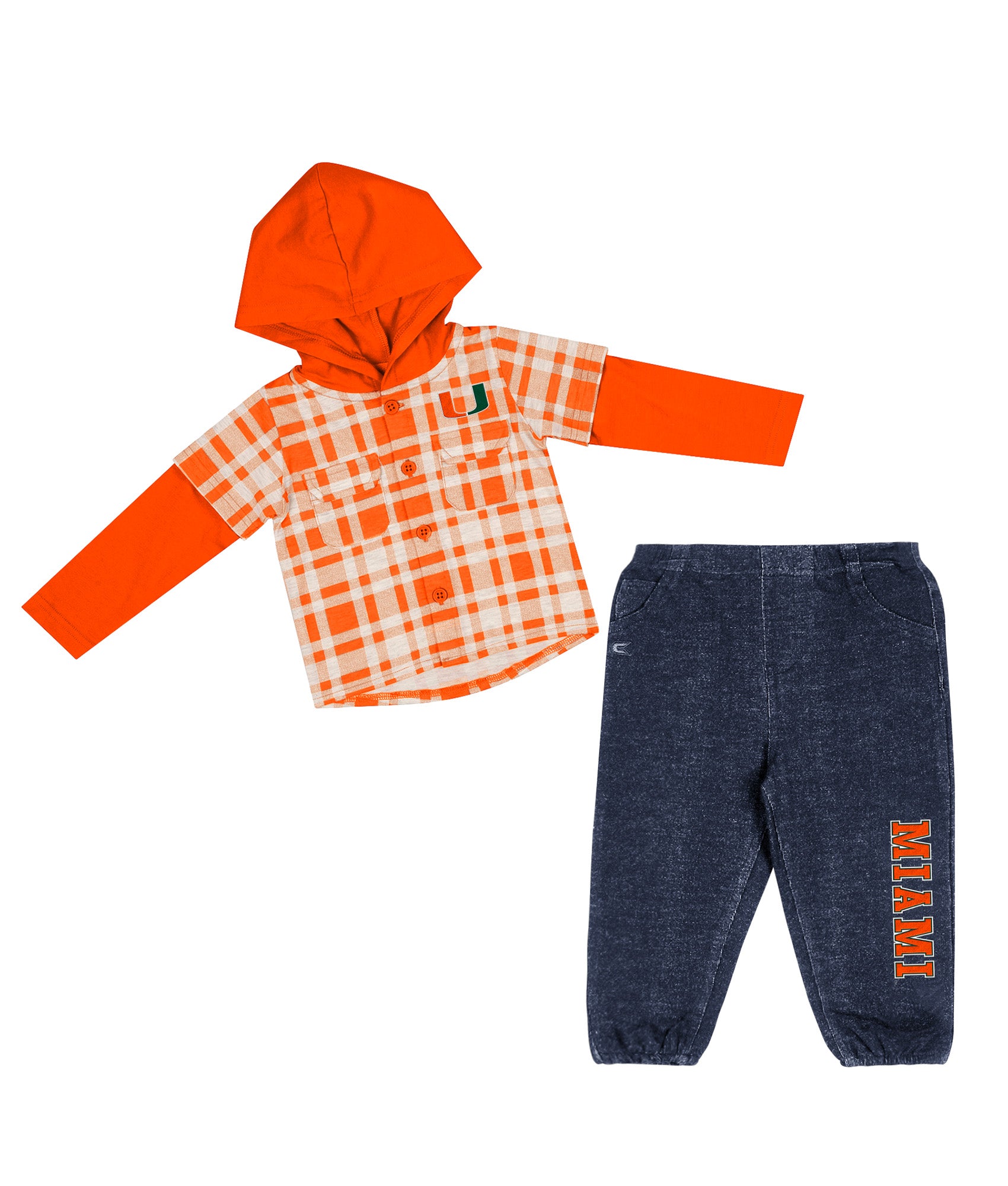 Miami Hurricanes Colosseum Infant BMO Plaid Shirt and Jeans Set