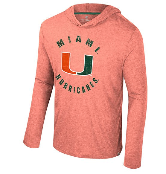 Miami Hurricanes Colosseum Virtual Reality Weathered L/S Hooded T-Shirt - Orange