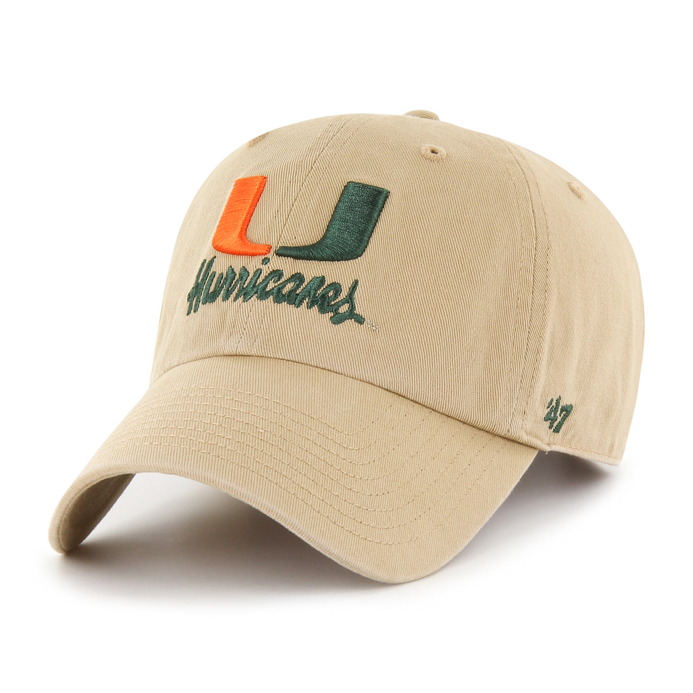 Miami Hurricanes 47 Brand Script Clean Up Adjustable Hat - Khaki