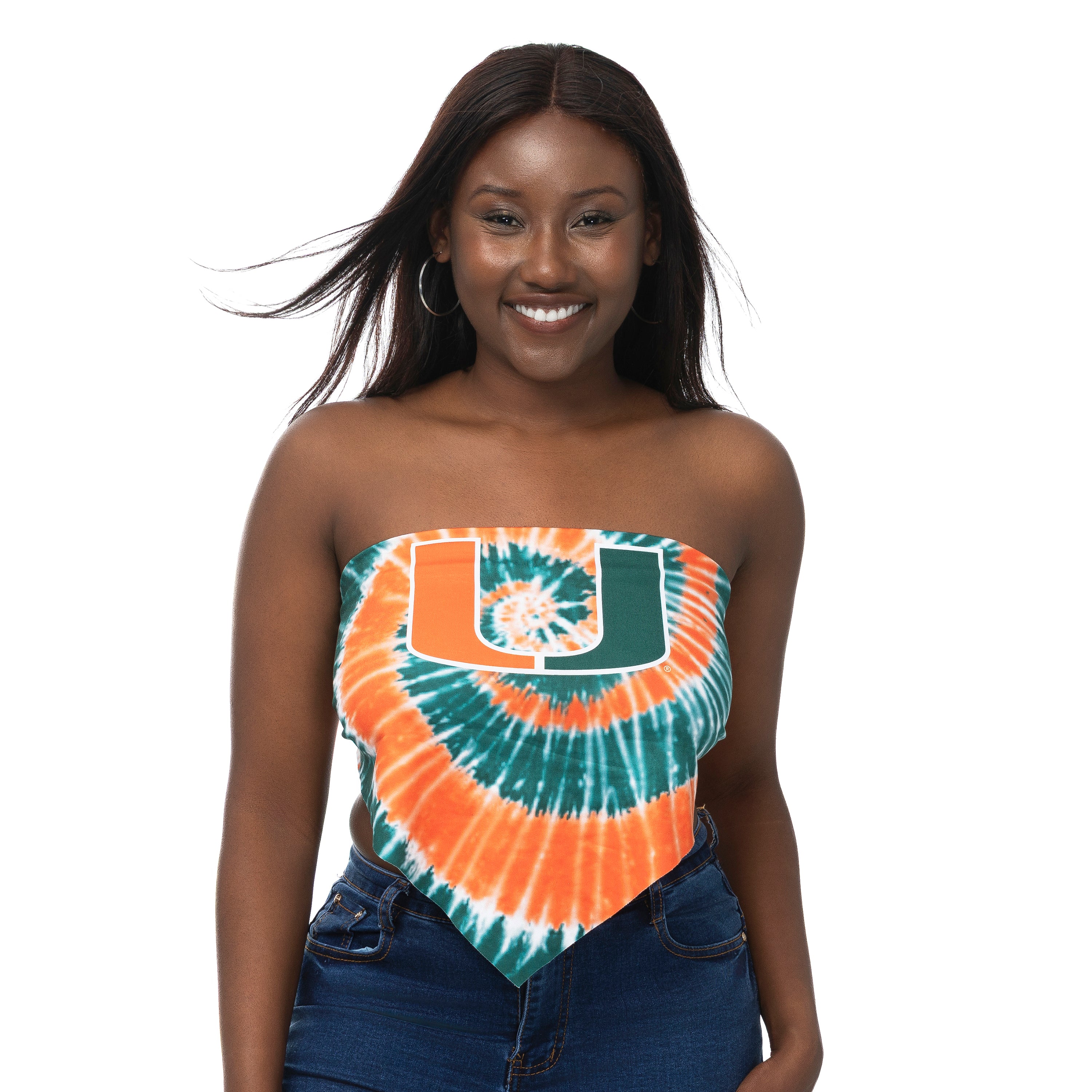 Miami Hurricanes zoozatz U Tie Dye Bandana Tie-Back Tube Top - Orange/Green