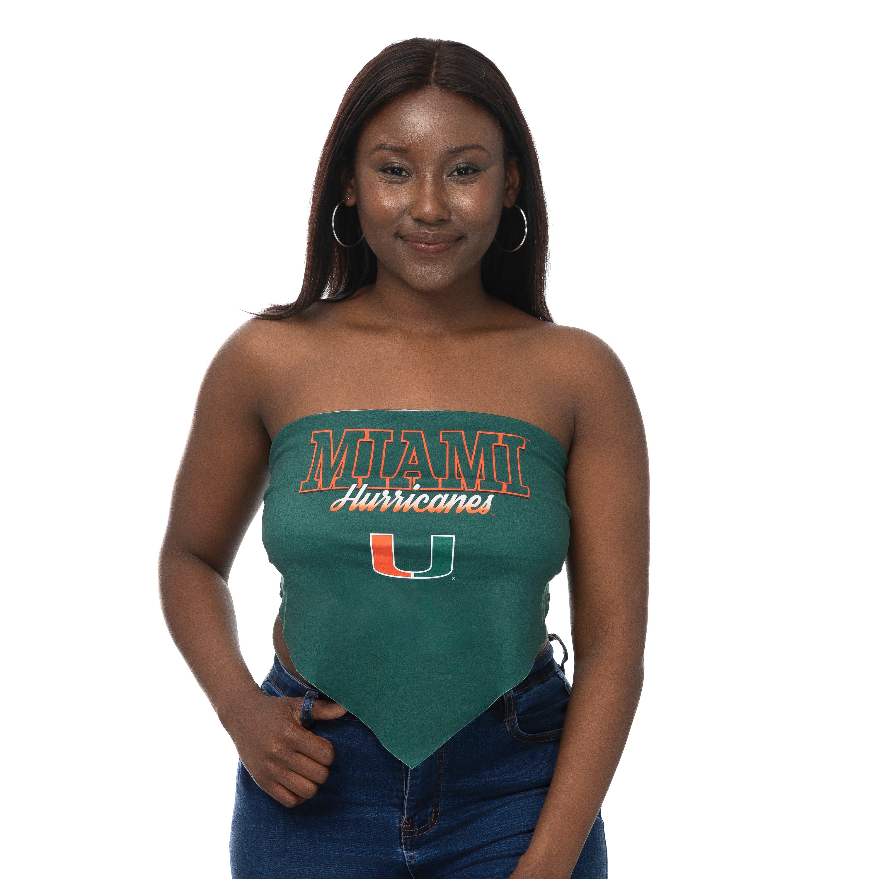 Miami Hurricanes zoozatz Letterbox Script U Tie-Back Tube Top - Green