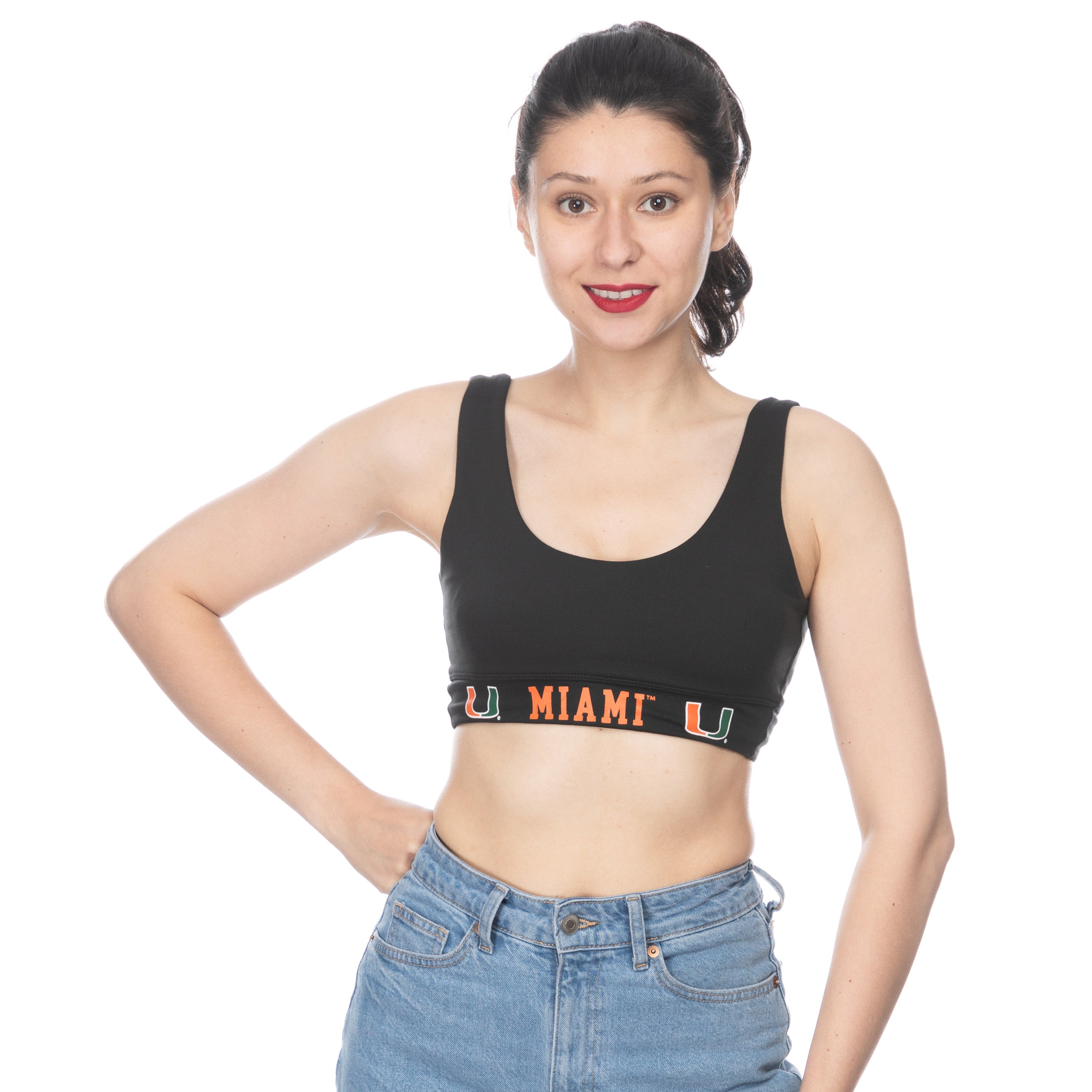 Miami Hurricanes ZooZatz Women's Sports Scoop Bra - Black