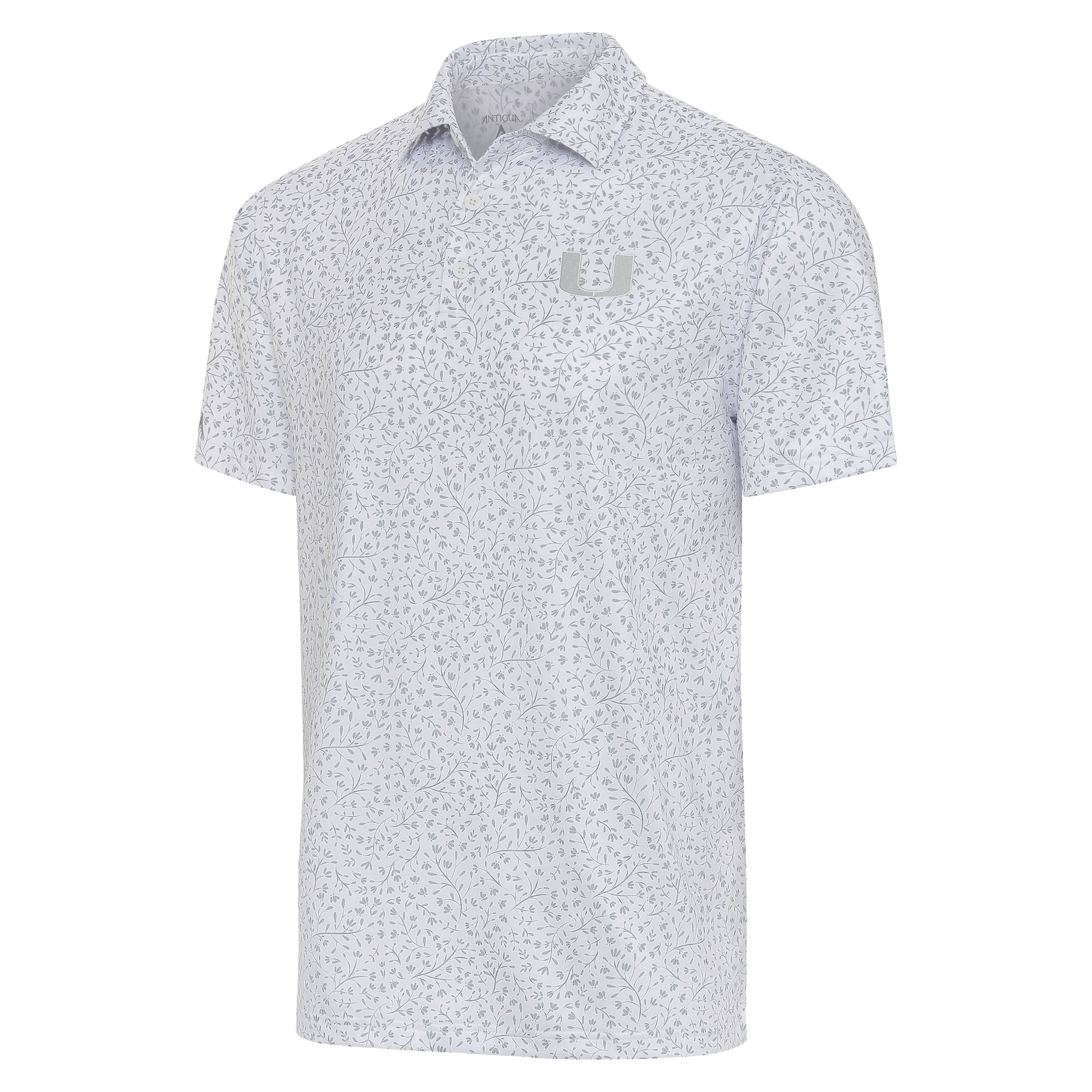 Miami Hurricanes Antigua Motion Silver U Polo - White / Skyscraper