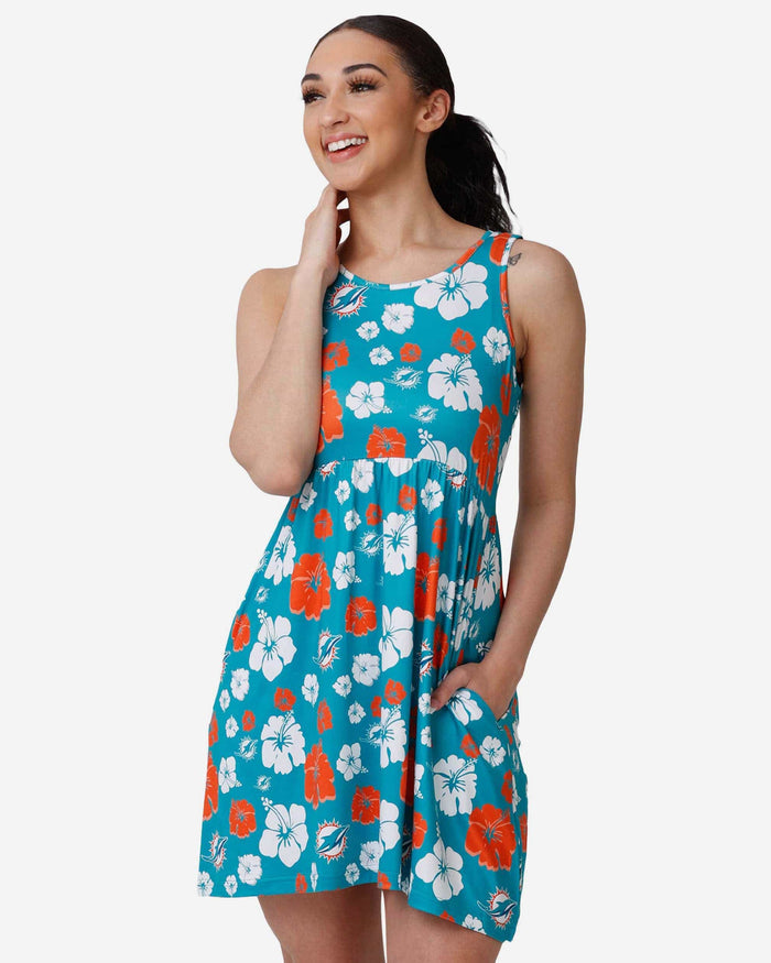 Miami Dolphins Fan Favorite Floral Dress - Aqua