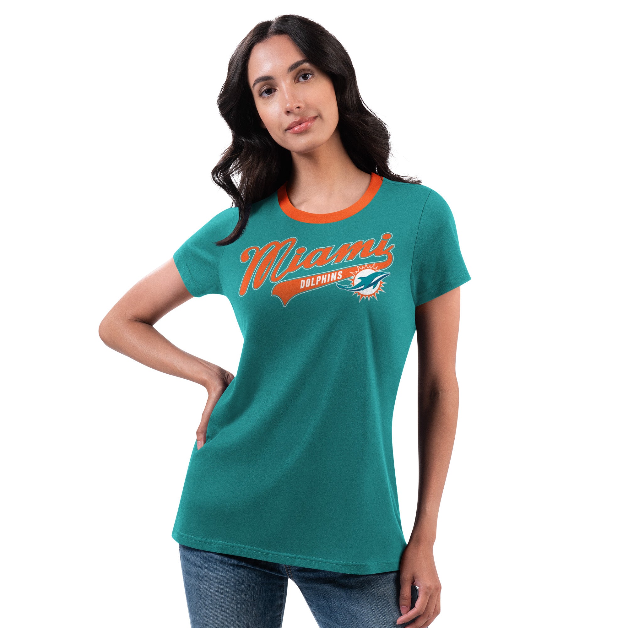 Miami Dolphins G-III 4Her Women's Recruit Ringer T-Shirt - Aqua