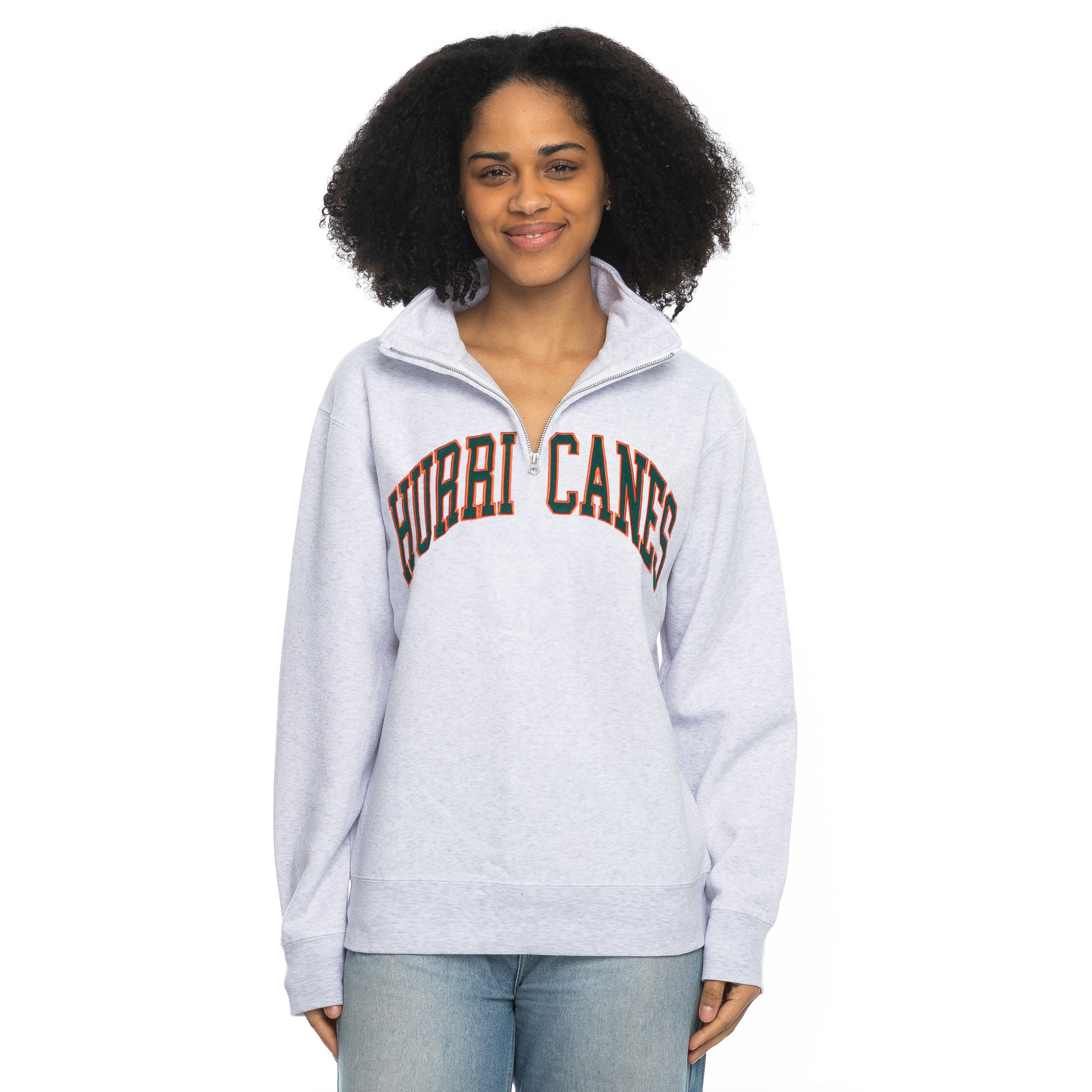 Miami Hurricanes Block Letter 1/4 Zip Fleece Pullover - Ash Grey