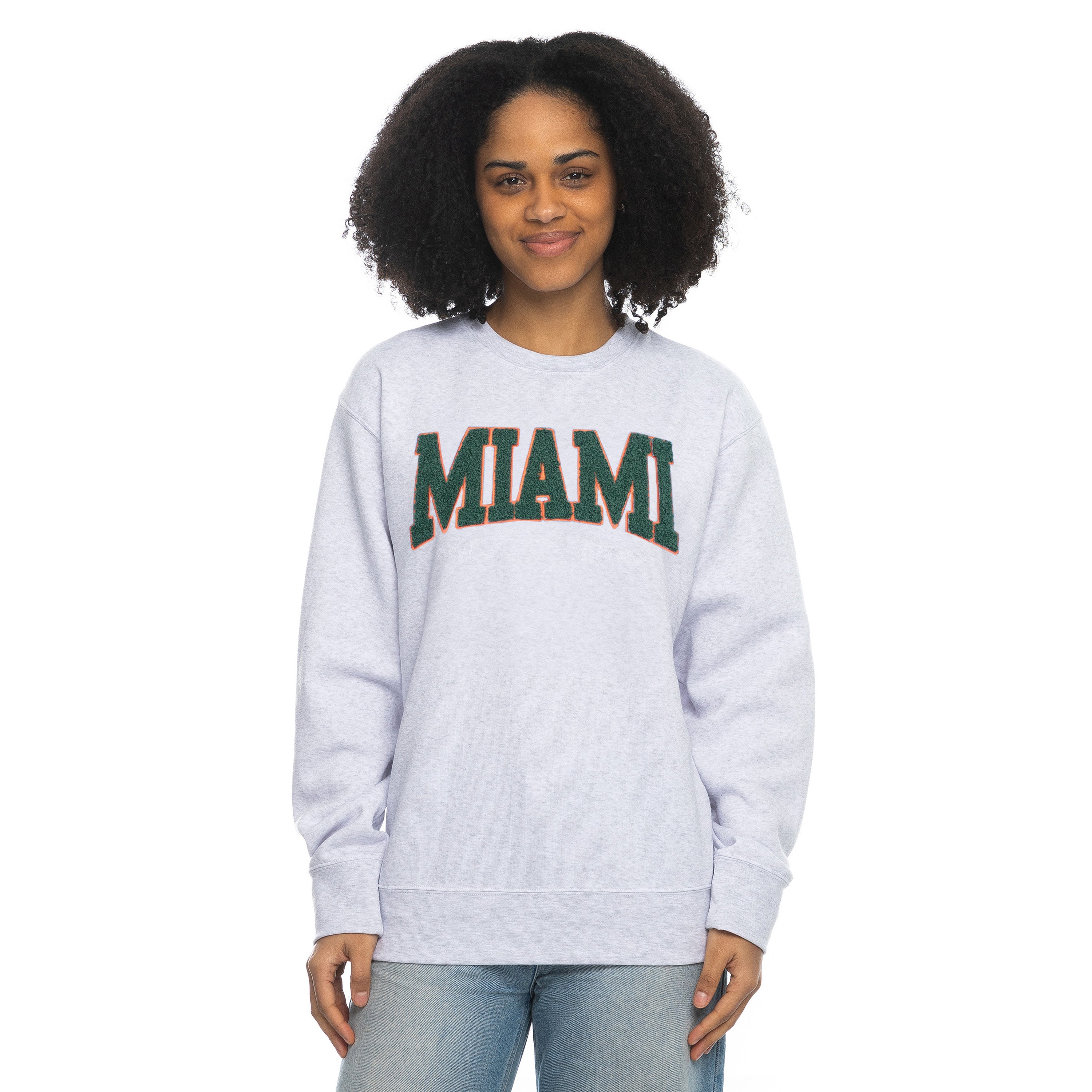 Miami Hurricanes Zoozatz Women's Core Chenille Crew Fleece Pullover - Ash Grey