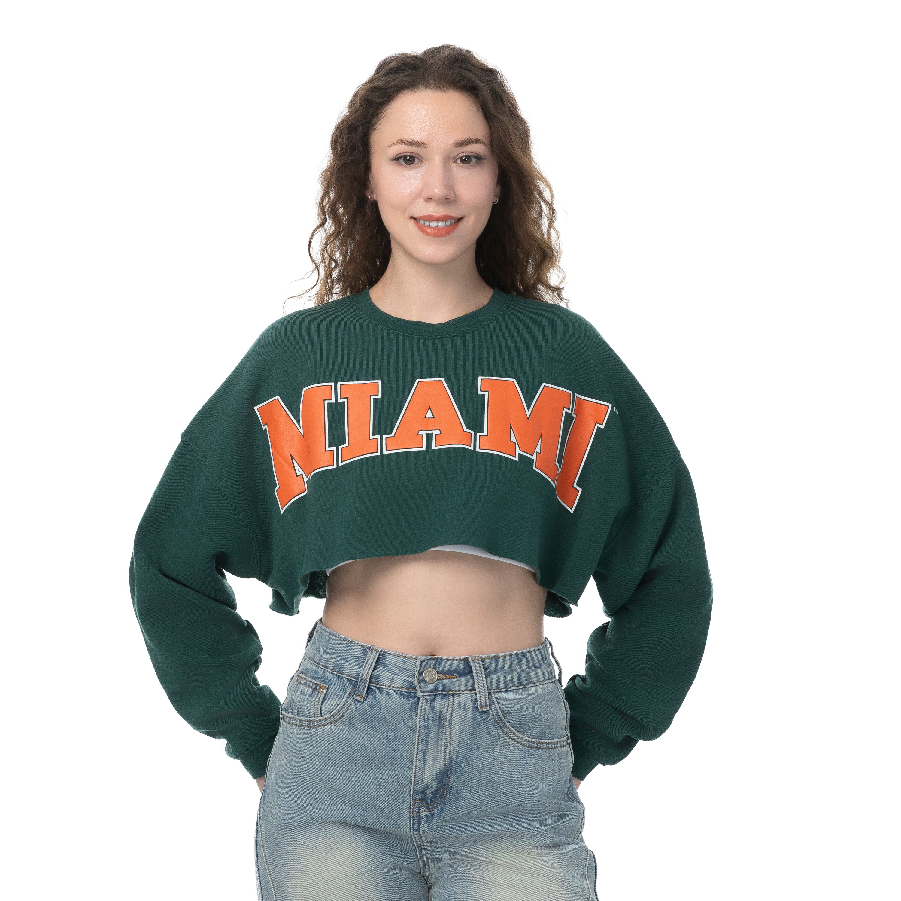 Miami Hurricanes Zoozatz Women's Uber Crop Fleece Pullover - Green