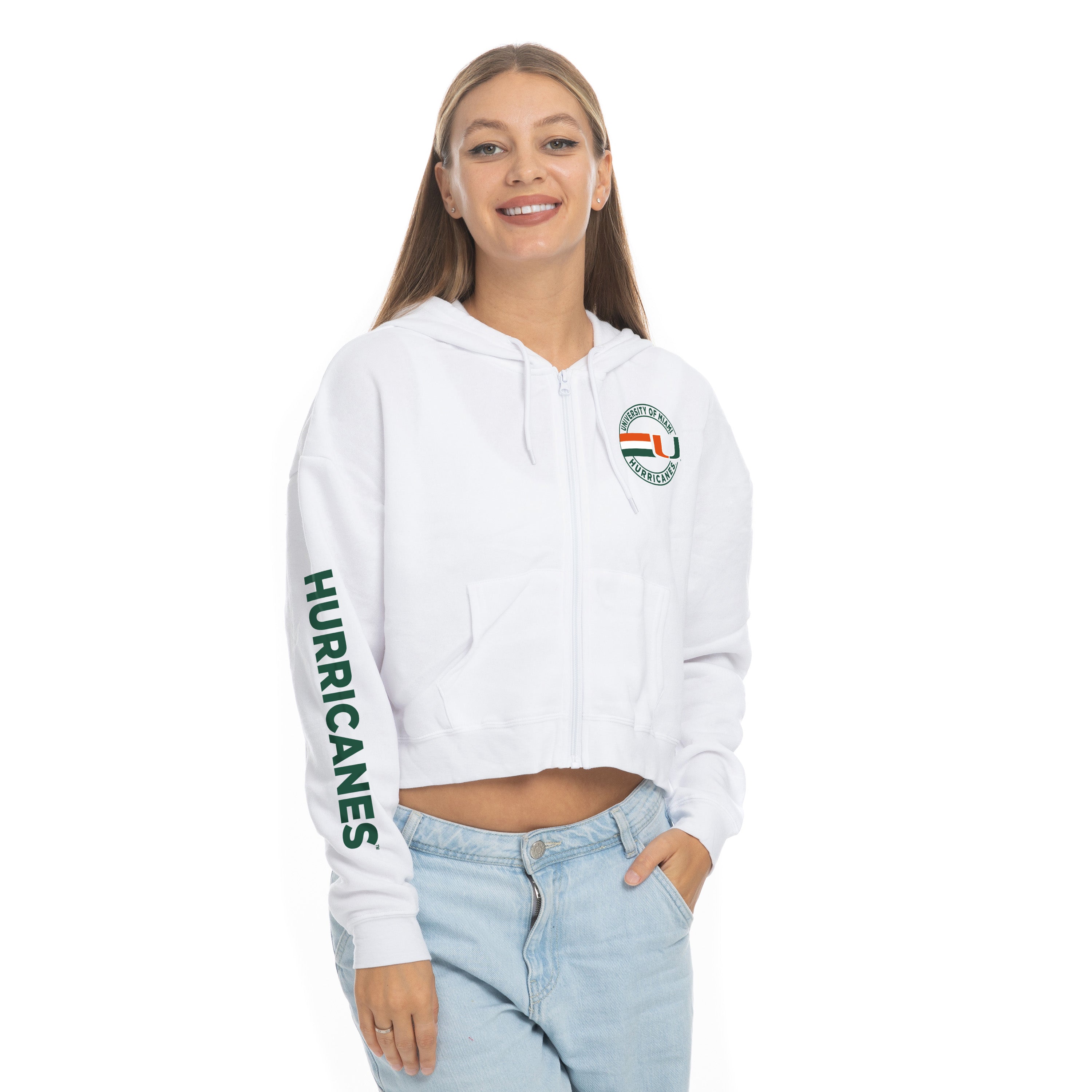 Miami Hurricanes ZooZatz Full Zip Crop Hoodie - White