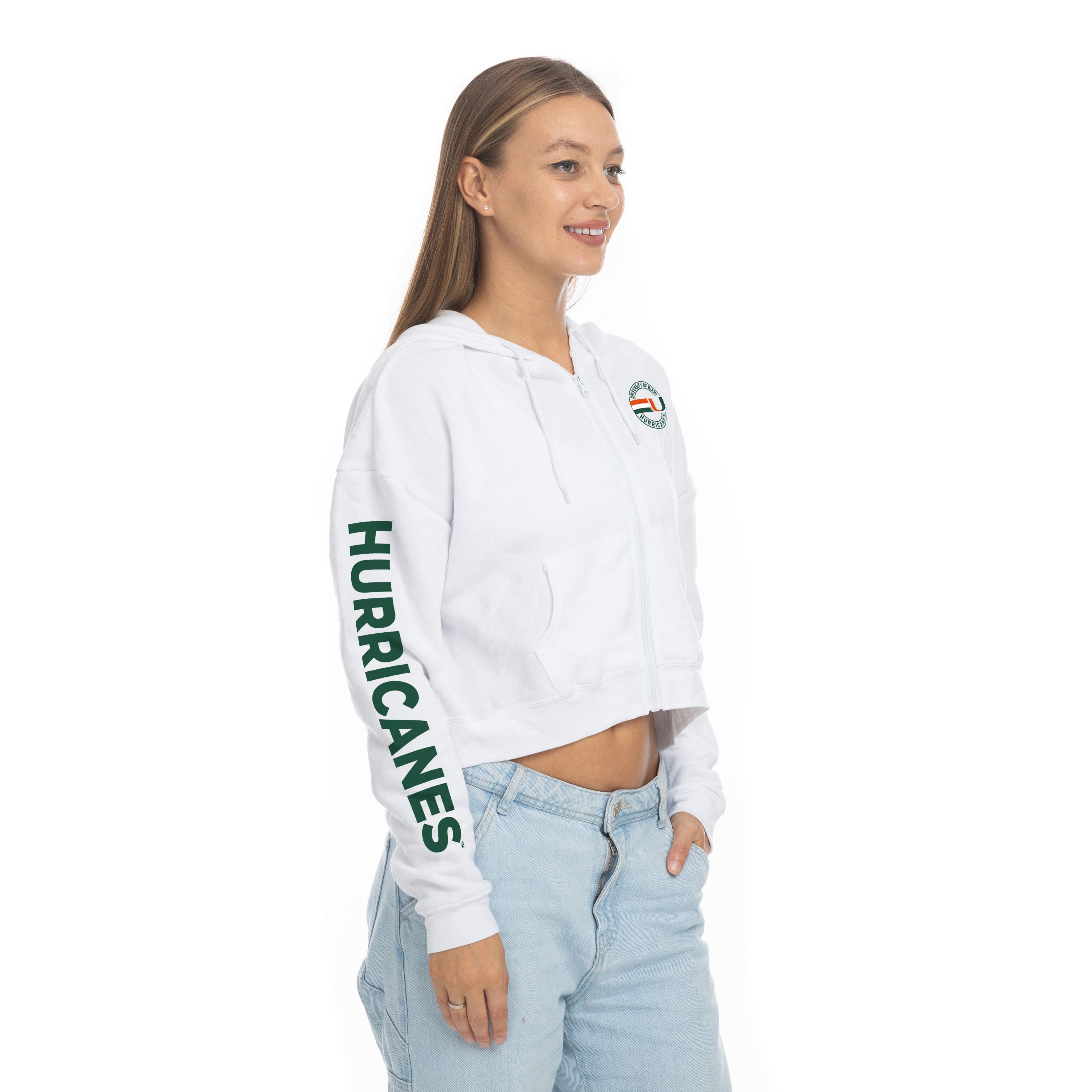 Miami Hurricanes ZooZatz Full Zip Crop Hoodie - White