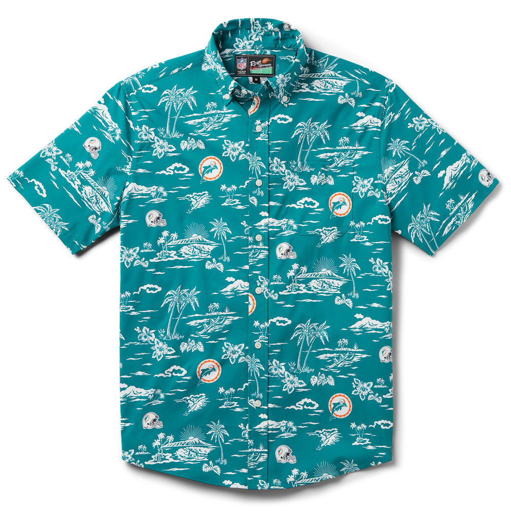 Miami Dolphins Reyn Spooner Throwback Kekai Performance Button Down Shirt - Aqua