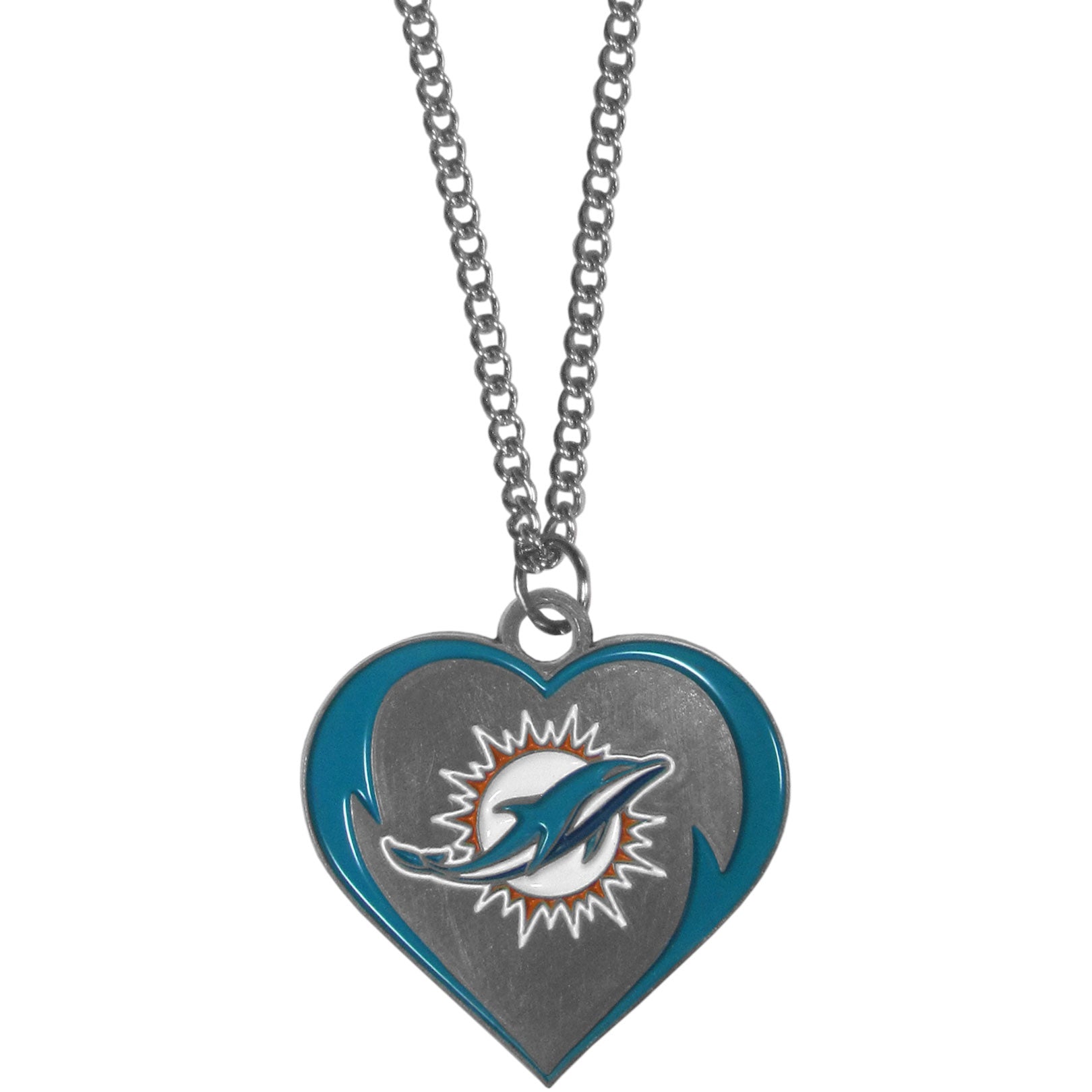Miami Dolphins Heart Necklace - Silver/Aqua