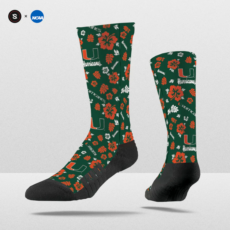 Miami Hurricanes Strideline Sublimated Tropical Crew Socks - Green