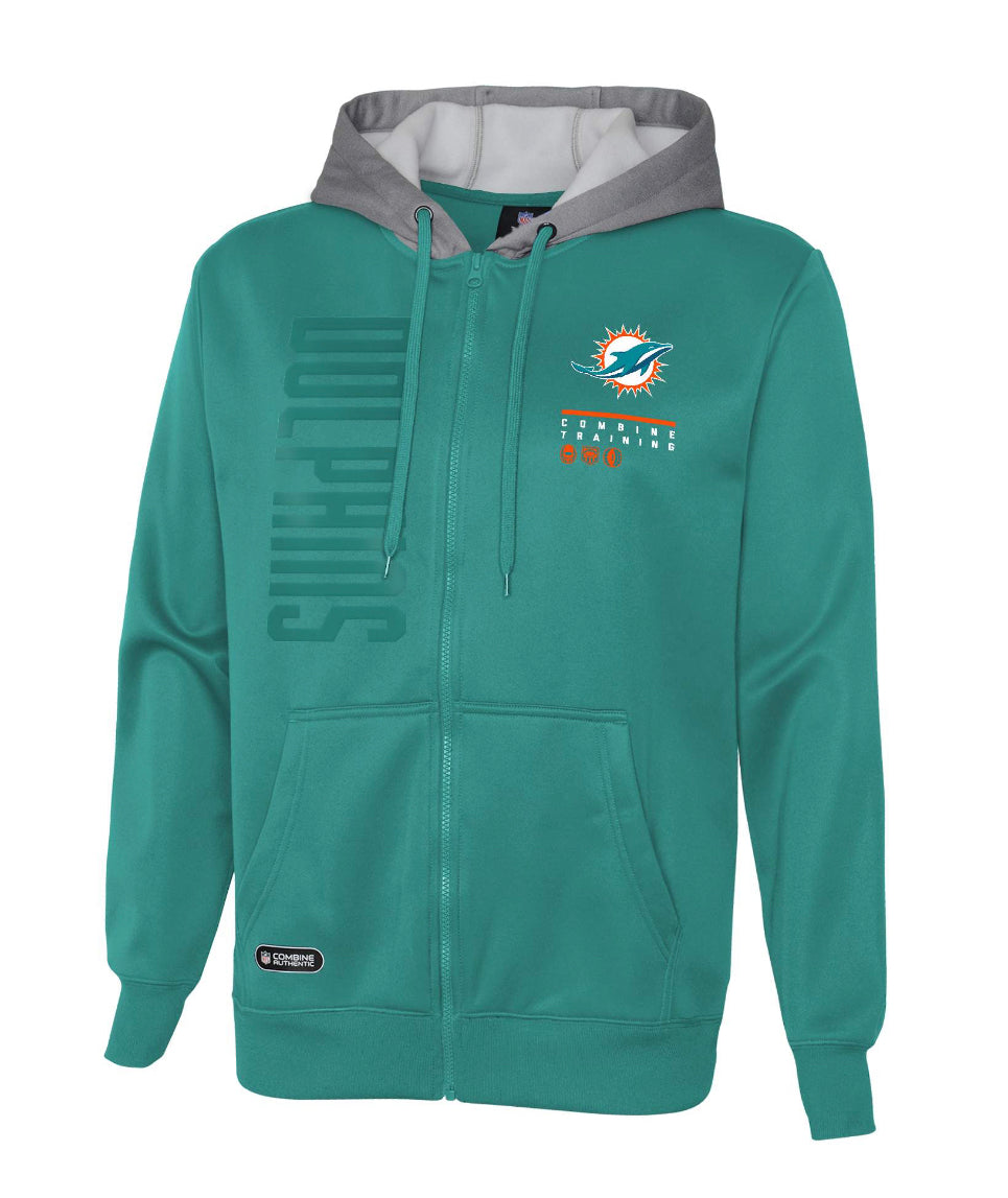 Miami Dolphins NFL Team Apparel Combine Training Full Zip Hoodie - Aqua / Grey