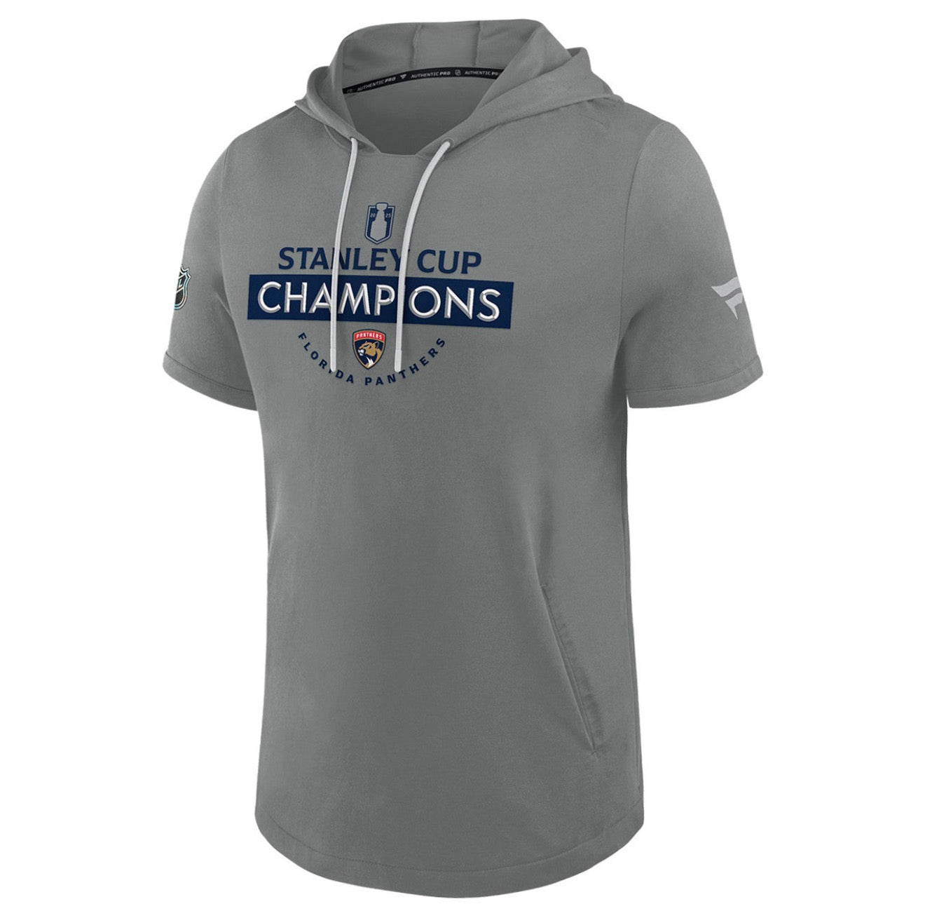 Florida Panthers 2025 Stanley Cup Champions Authentic Pro Short Sleeve Hooded Pullover - Grey