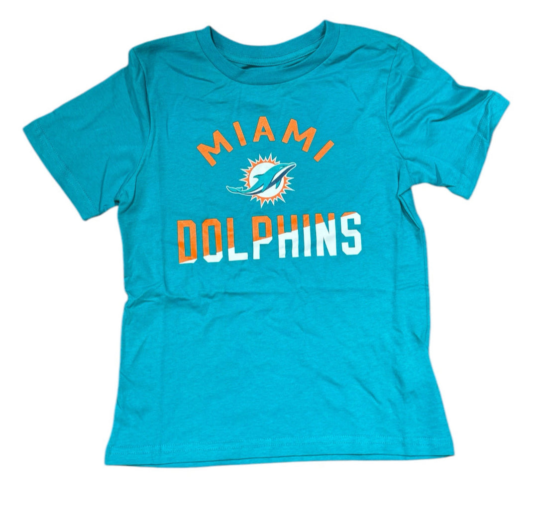 Miami Dolphins Split Color Wordmark Kids T-Shirt - Aqua