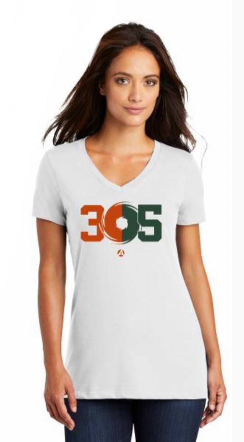 About The Fans Women’s 305 V-Neck T-Shirt - White