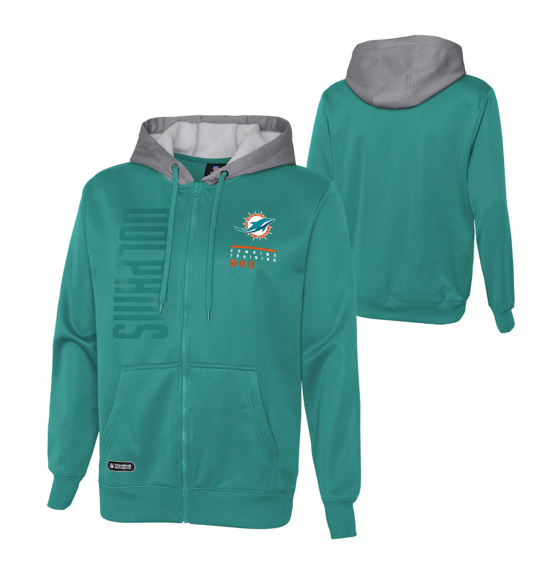 Miami Dolphins NFL Team Apparel Combine Training Full Zip Hoodie - Aqua / Grey