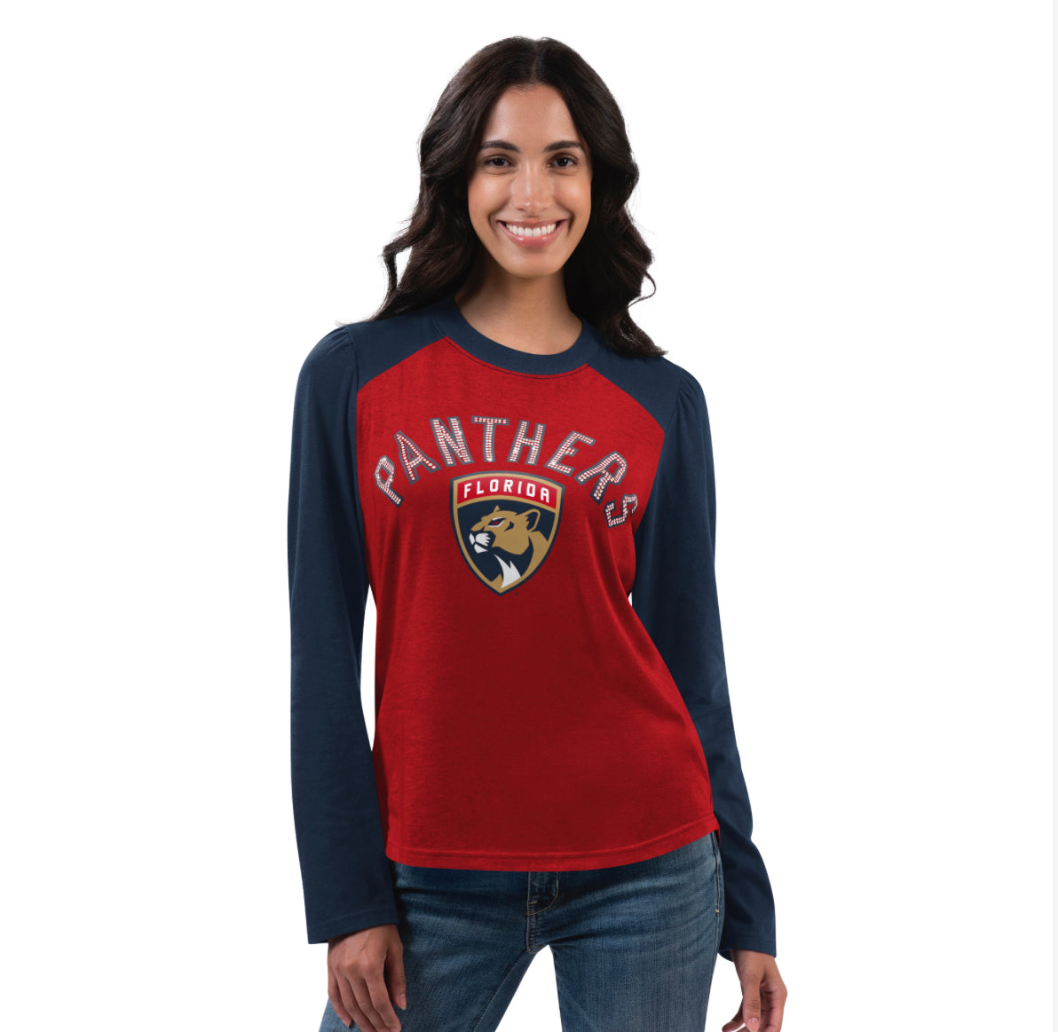 Florida Panthers G-lll 4Her Women's Colorblock L/S Rhinestone T-Shirt