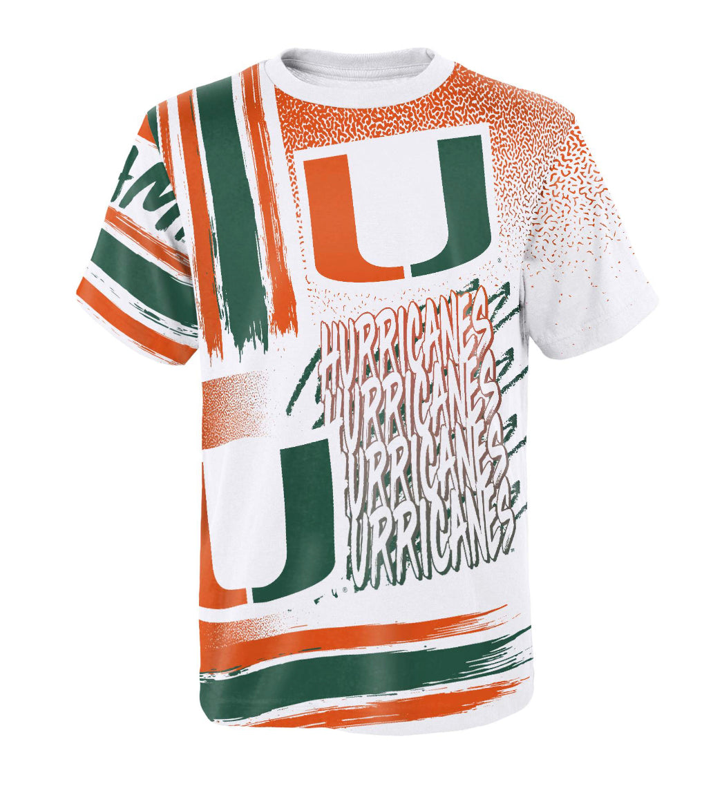 Miami Hurricanes Youth All Over Print T-Shirt - White