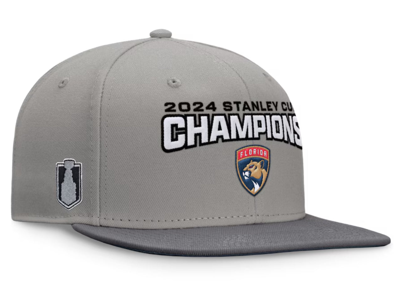 Florida Panthers 2024 Stanley Cup Champs Flat Brim Hat - Grey