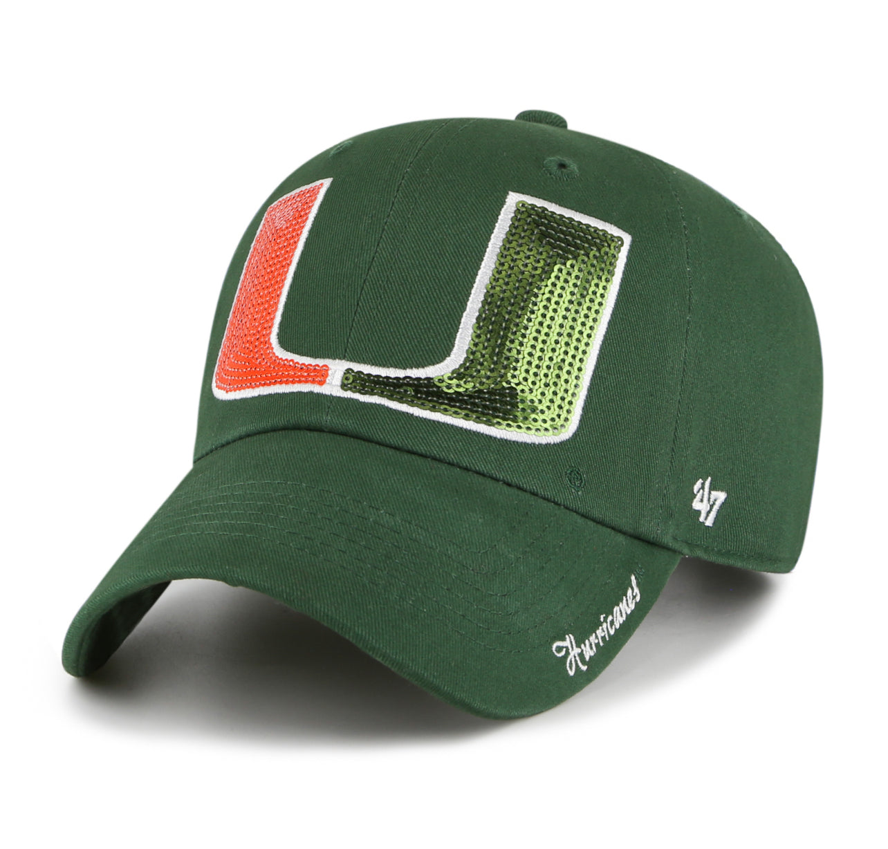 Miami Hurricanes 47 Brand Womens Sparkle Clean Up Hat - Green