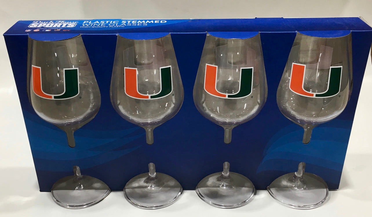 Miami Hurricanes Plastic Stem Wine Glasses Set - 16oz - 4 Pack