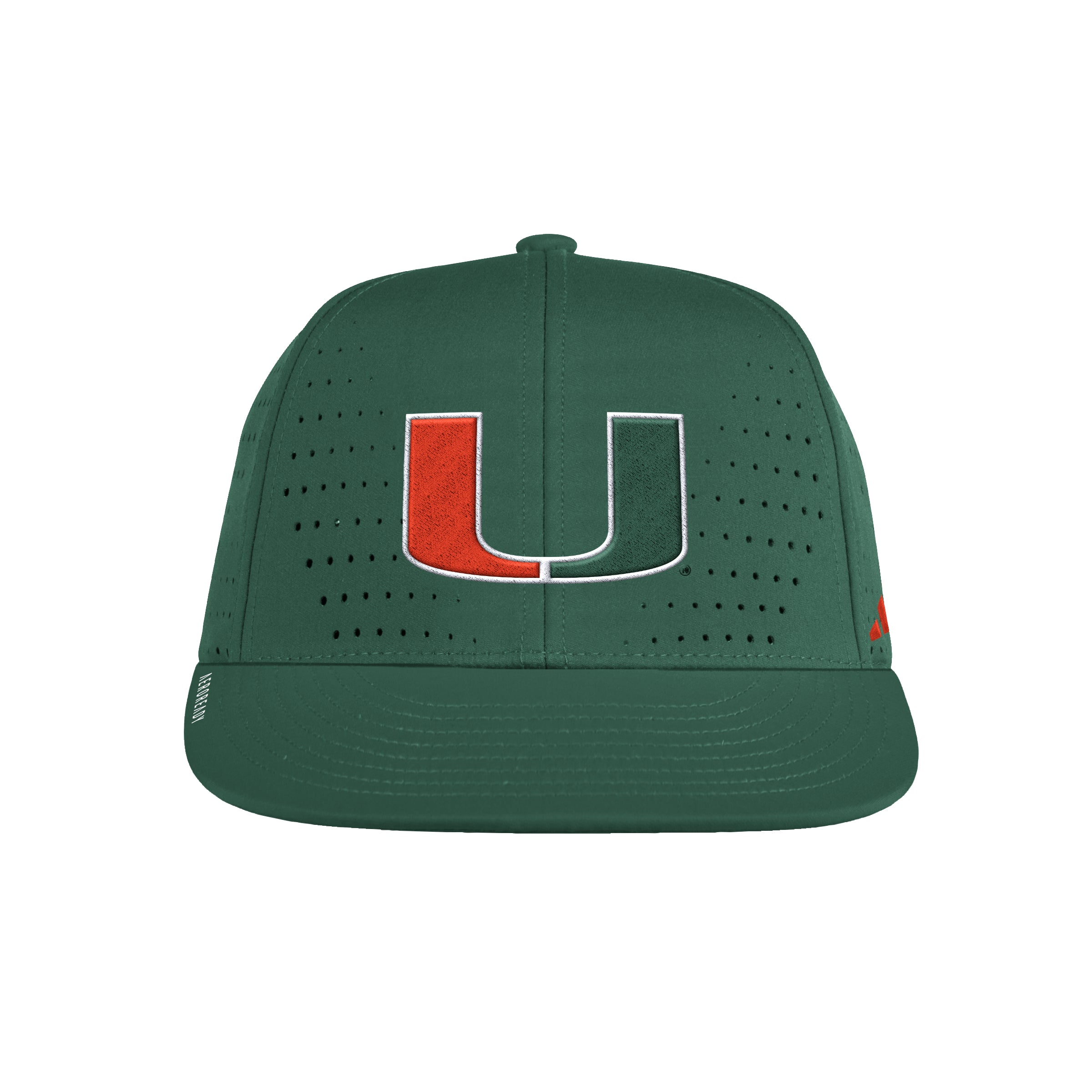 Miami Hurricanes 2023 adidas Structured Flat Brim Perforated Adjustable Hat - Green