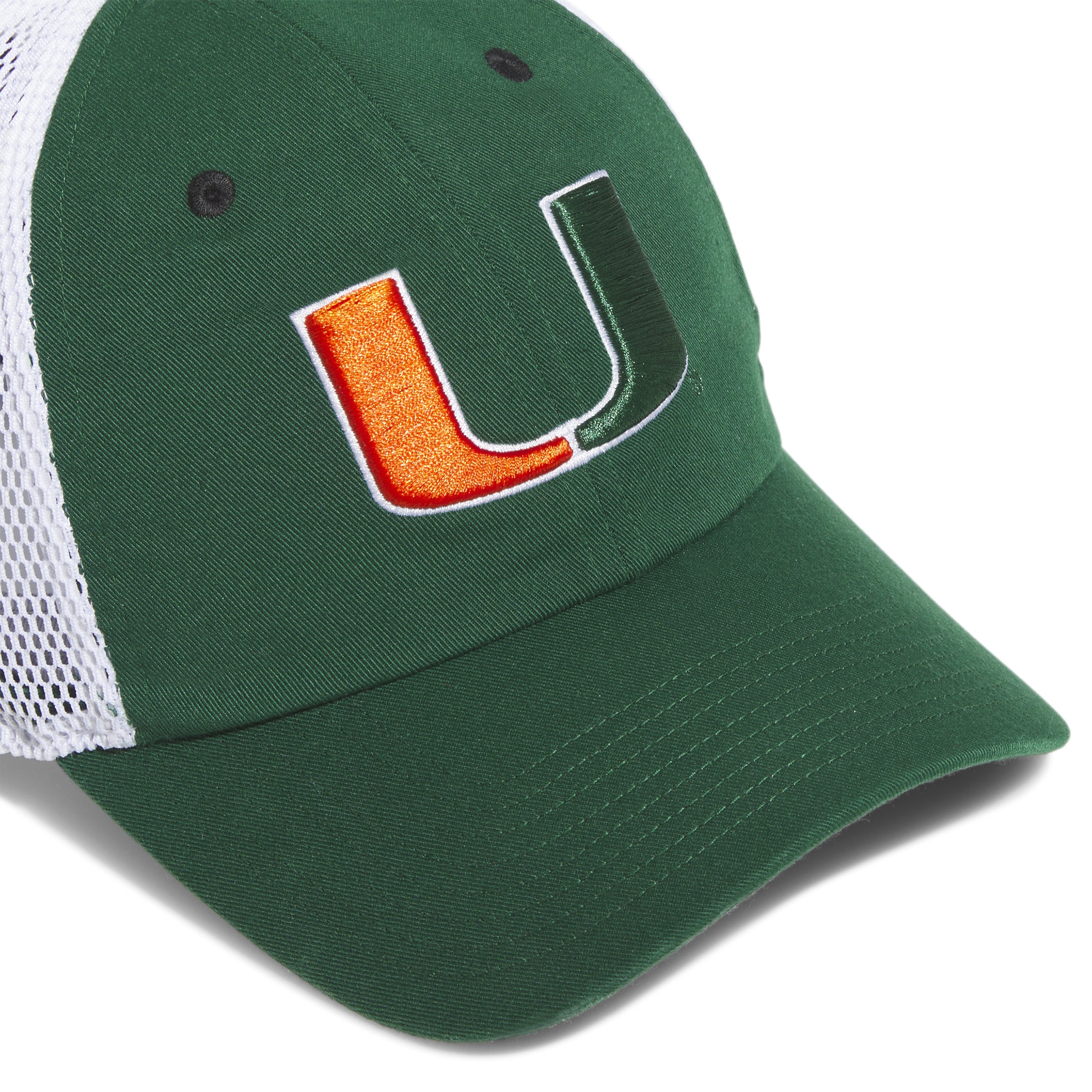 Miami Hurricanes adidas Primary Logo Slouch Adjustable Mesh Trucker Hat - Green/White