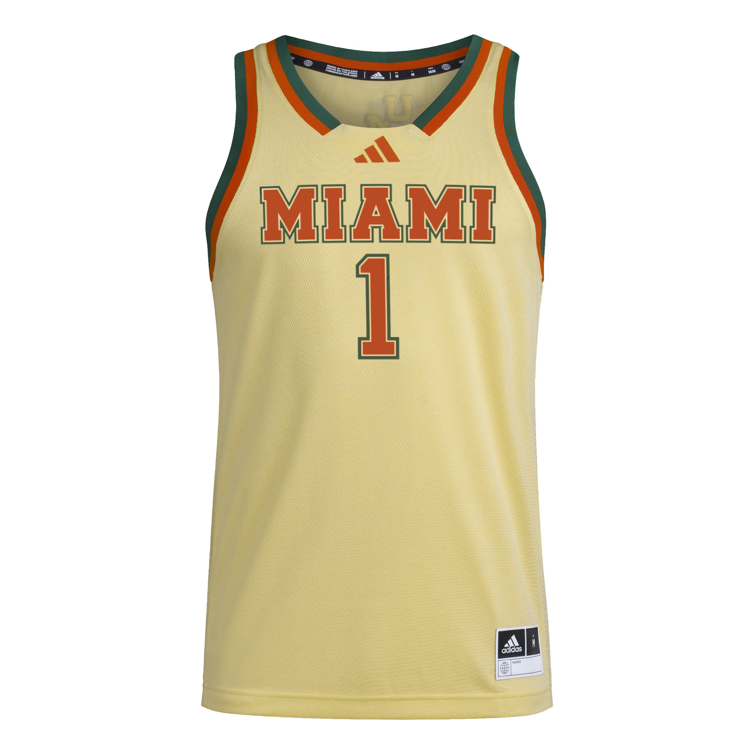 Miami Hurricanes adidas 2023 Swingman Basketball Jersey - Almond Yellow