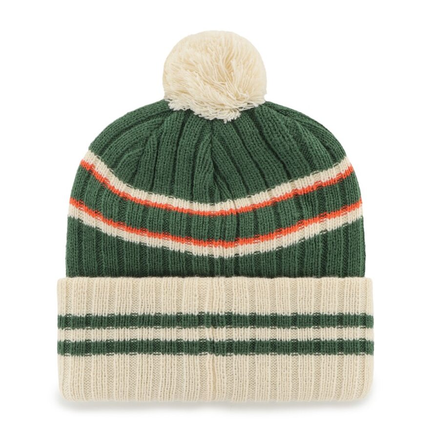 Miami Hurricanes 47 Brand Legacy Tailgate No Huddle Cuffed Sebastian Beanie - Green/Cream