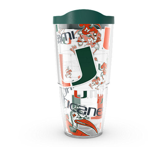 Miami Hurricanes 24oz Tervis All Over Design Tumbler w/ Lid