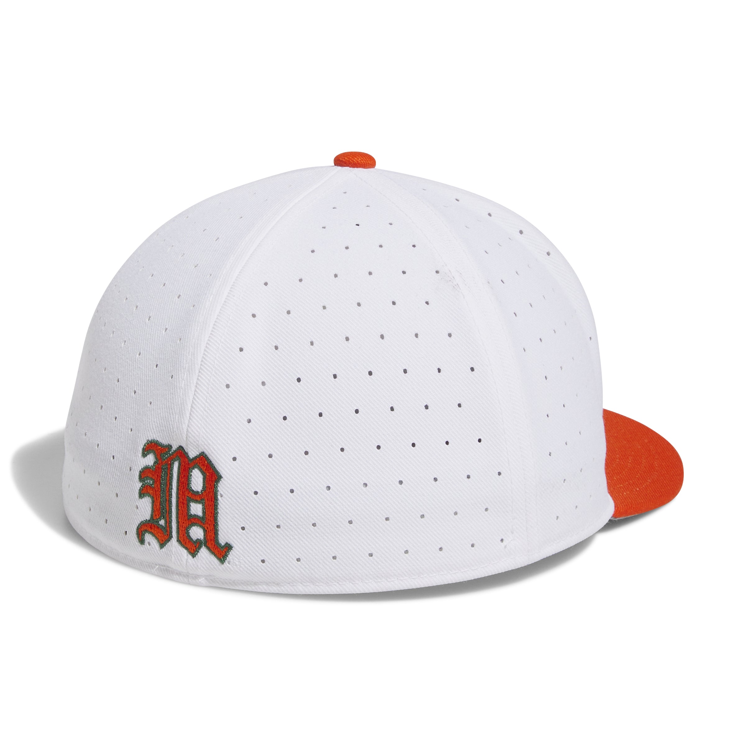 Miami Hurricanes adidas On Field Maniac Perforated Fitted Baseball Hat - White