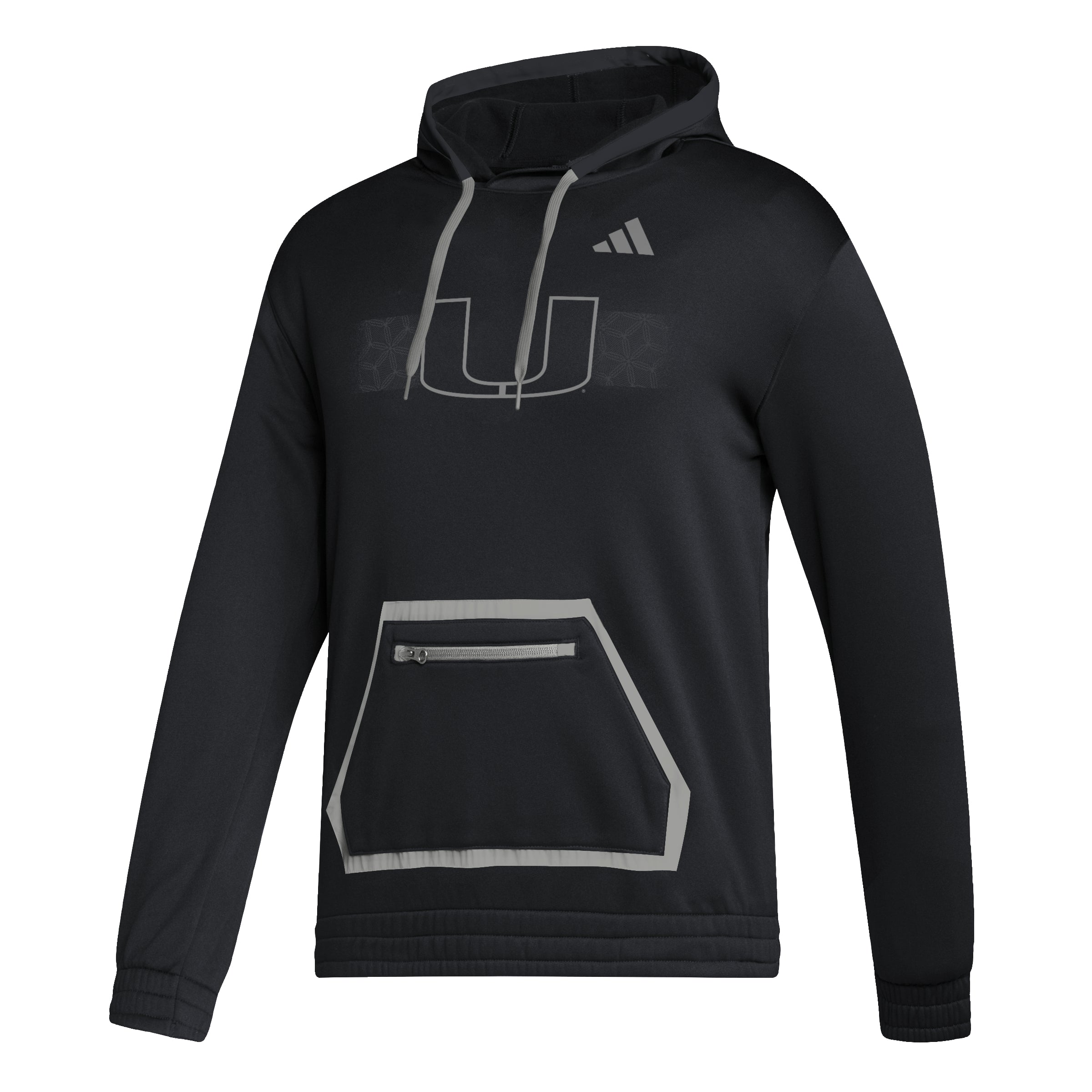 Miami Hurricanes adidas Grey Patterned Team Hoodie - Black