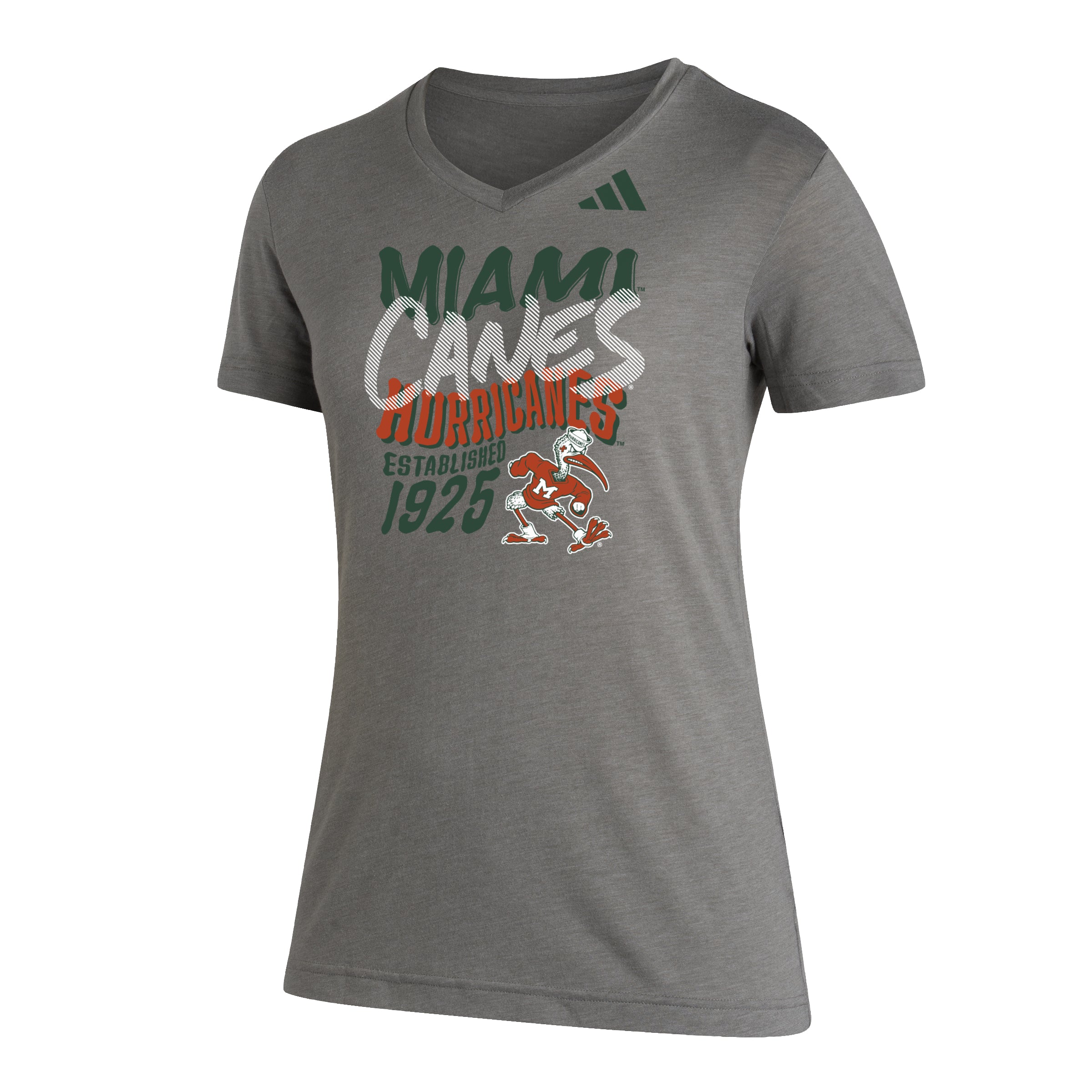 Miami Hurricanes adidas Women's Graffiti Tri-Blend V-Neck T-Shirt - Grey