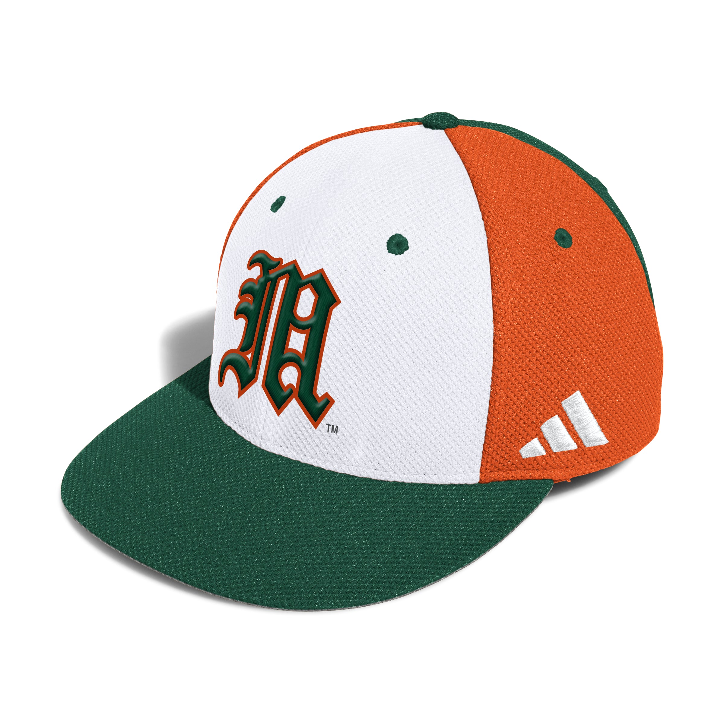 Miami Hurricanes adidas On Field Old English M Mesh Baseball Cap - Tri-Color