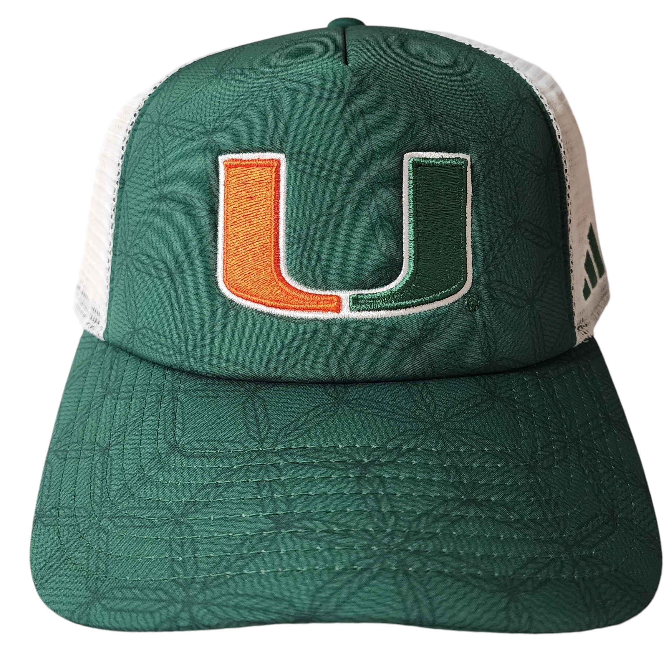Miami Hurricanes adidas Pattern Foam Trucker Hat - Green/White