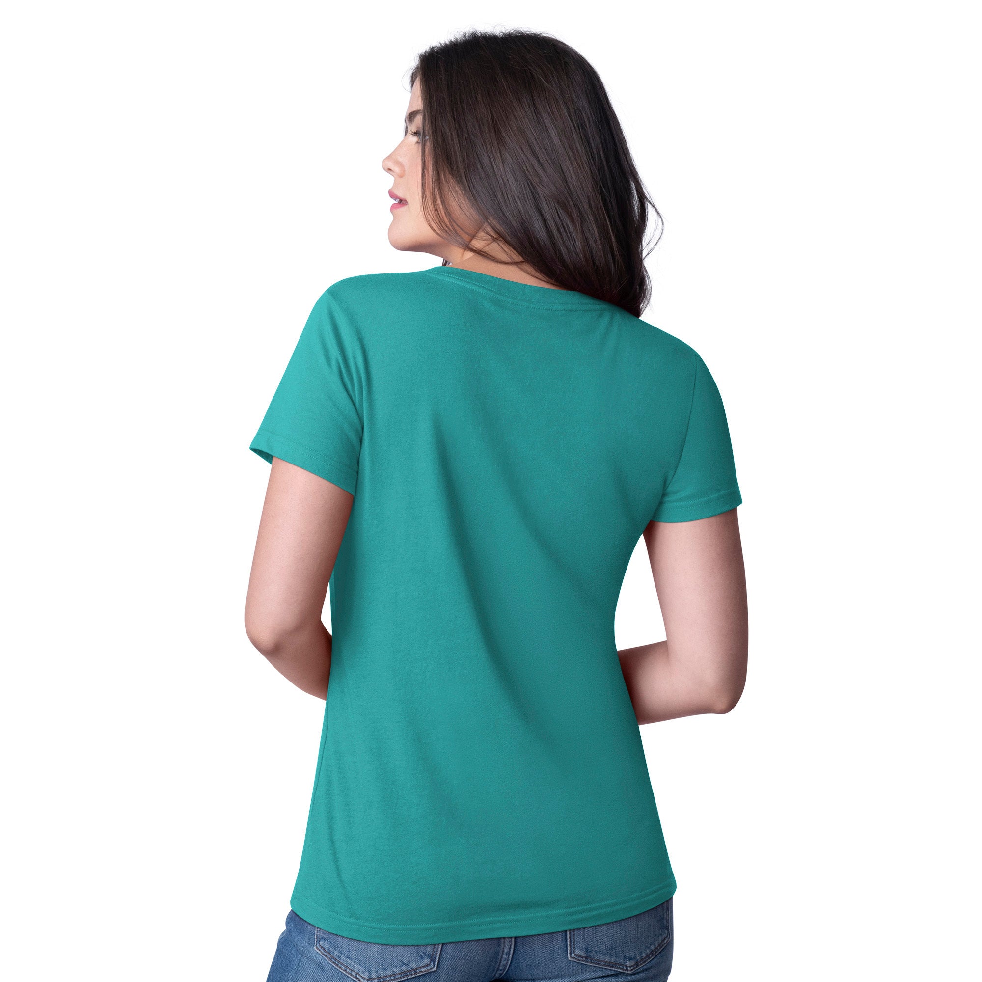 Miami Dolphins Women's Curved Block V-Neck T-Shirt - Aqua