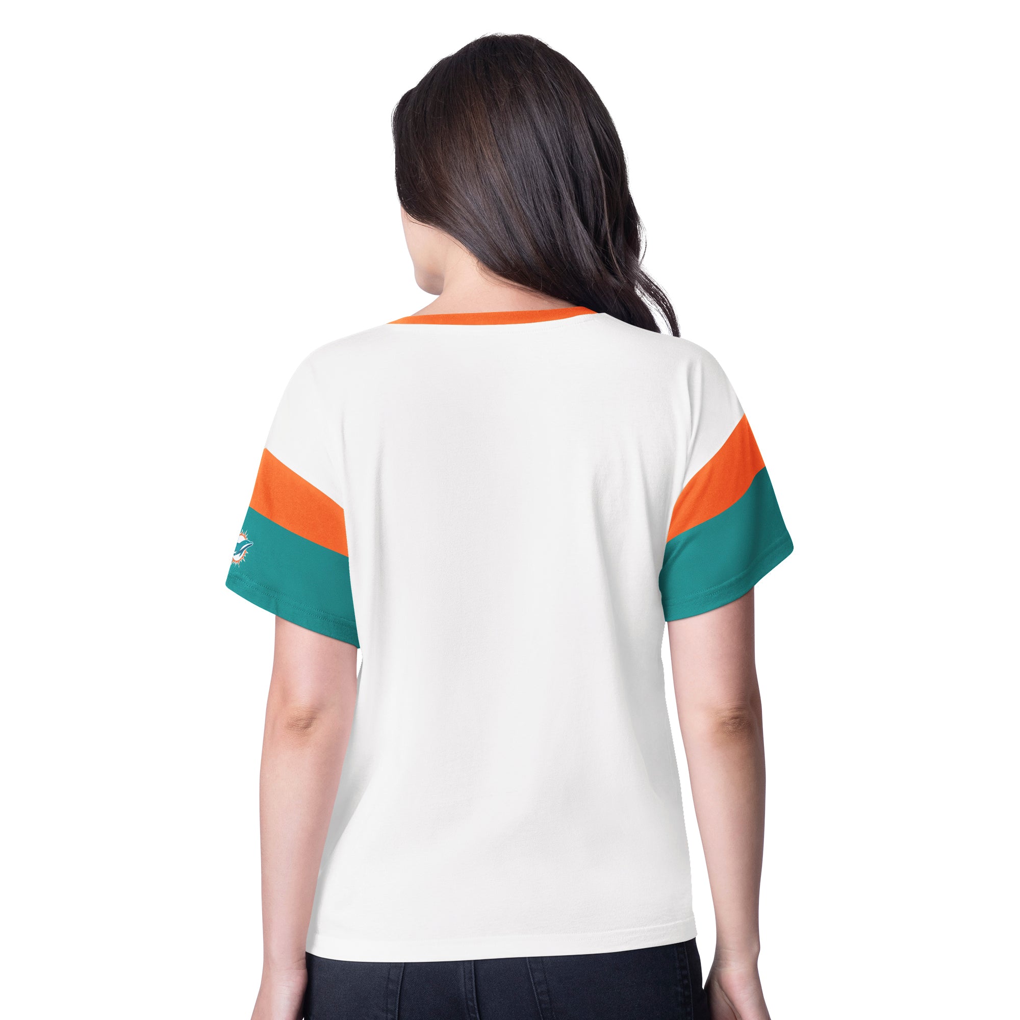 Miami Dolphins Glll Women's V-Neck T-Shirt - White / Aqua / Orange