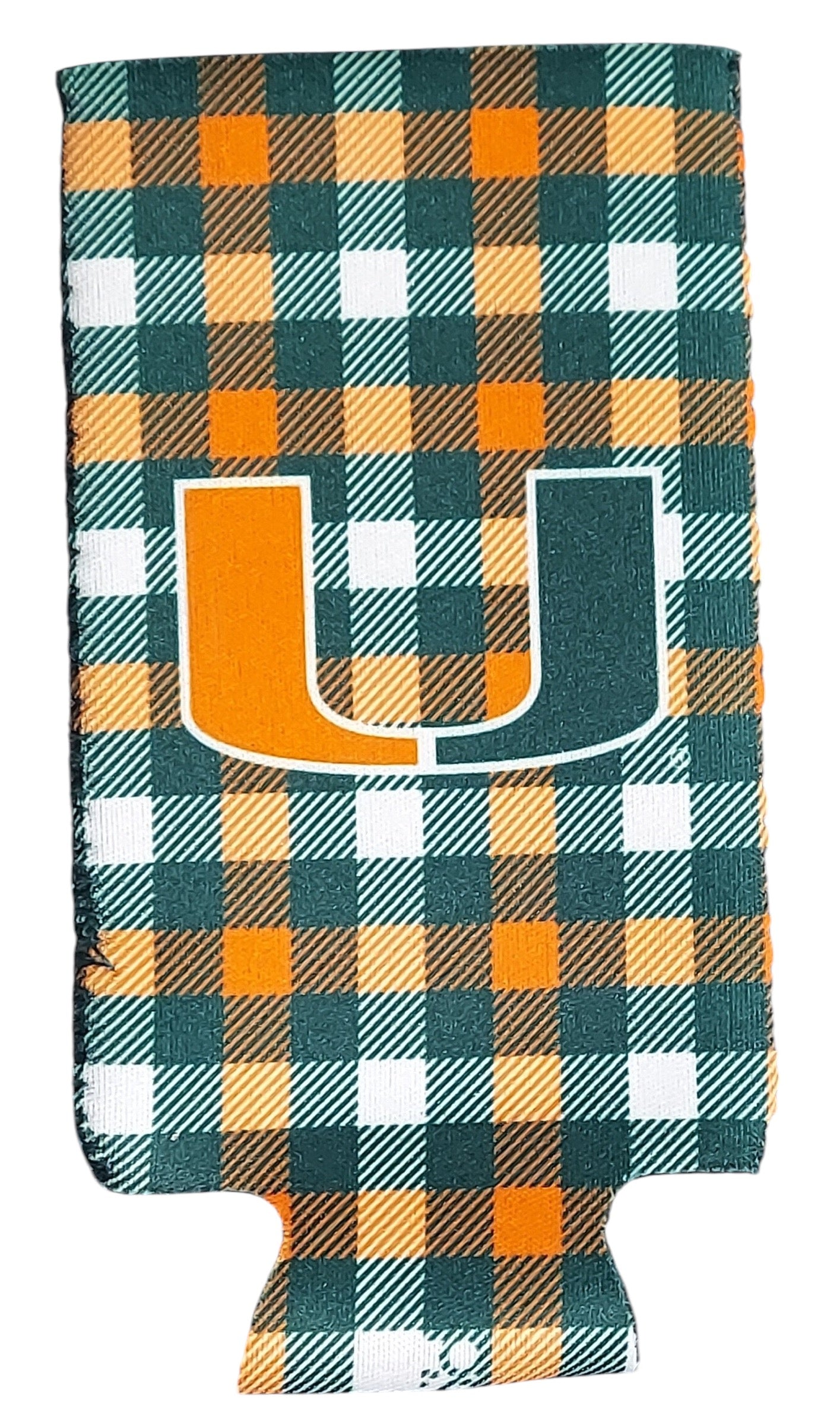 Miami Hurricanes 2-Sided Slim Can Koozie - Plaid