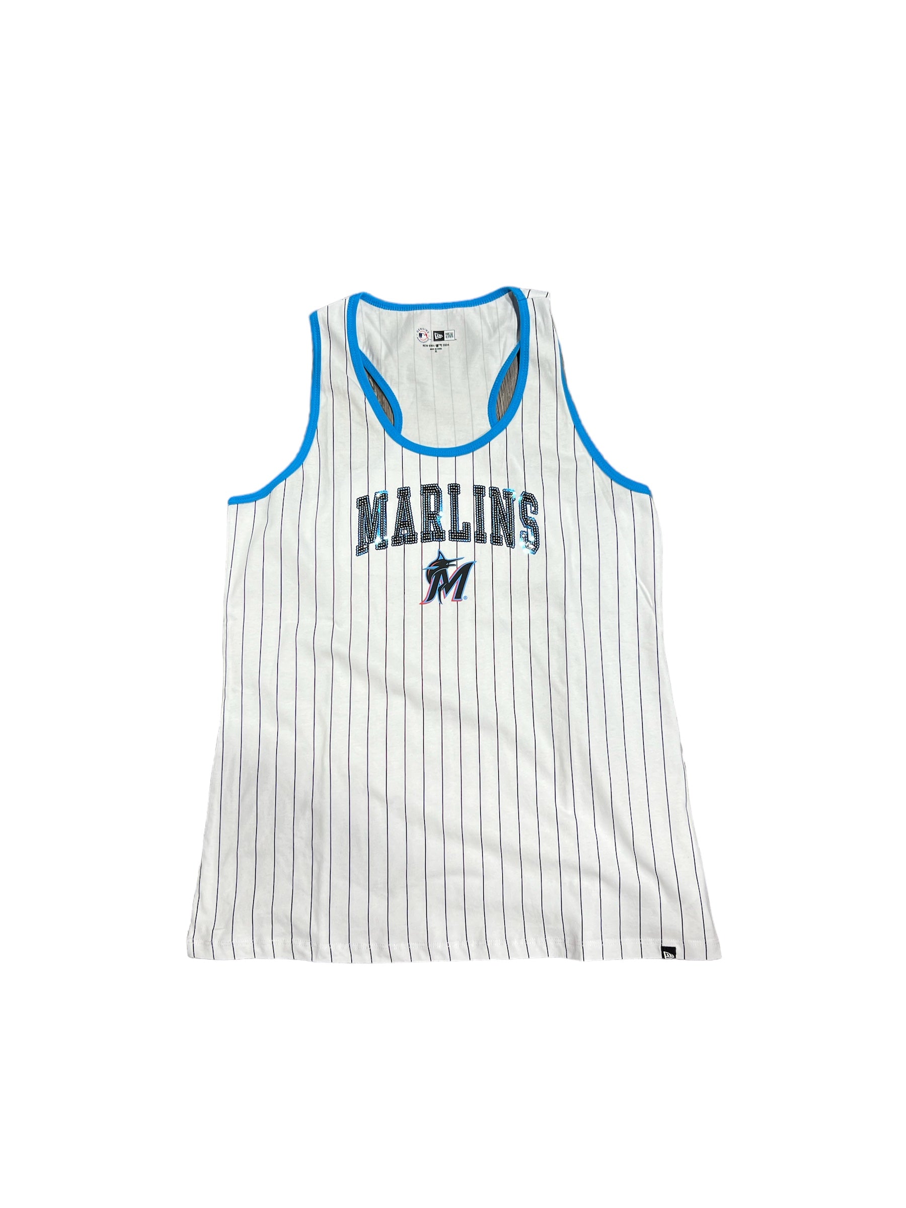 Miami Marlins New Era Womens F1 Pinstripe Racerback Tank Top - White