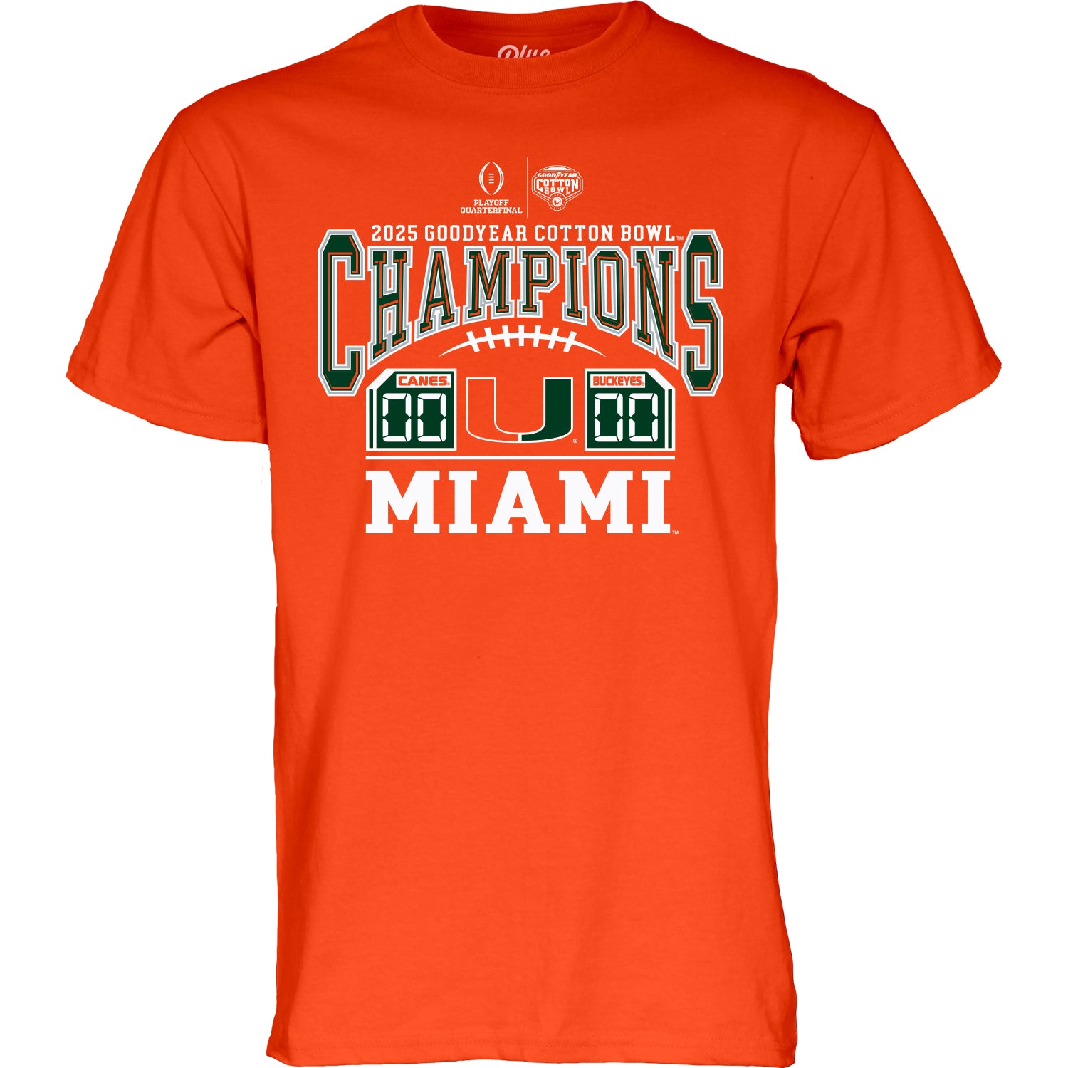 Pre-Order Miami Hurricanes SCORE SHIRT! 2025 Men's Cotton Bowl Champions Game T-Shirt with 24-14 Final Score - Orange