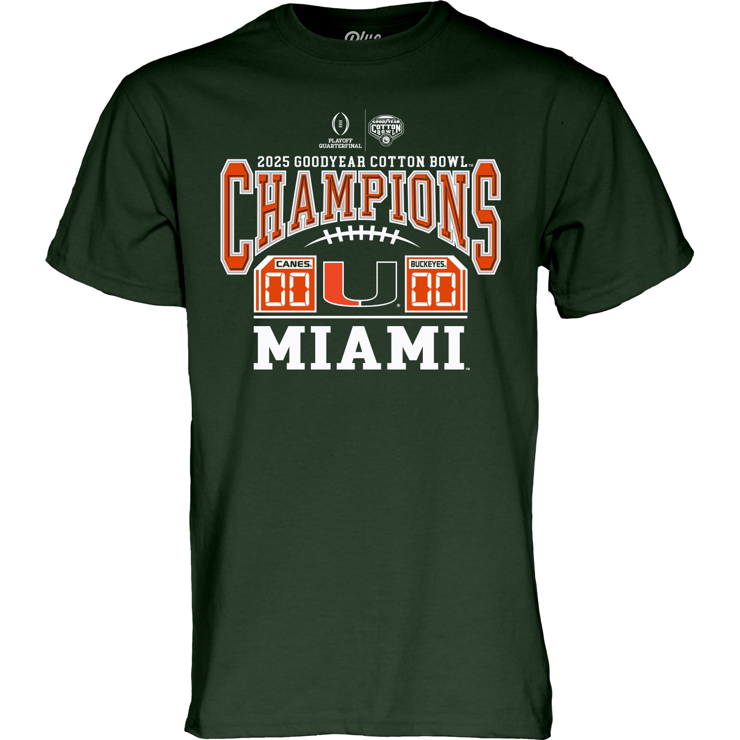 Pre-Order Miami Hurricanes SCORE SHIRT! 2025 Men's Cotton Bowl Champions Game T-Shirt with 24-14 Final Score - GREEN