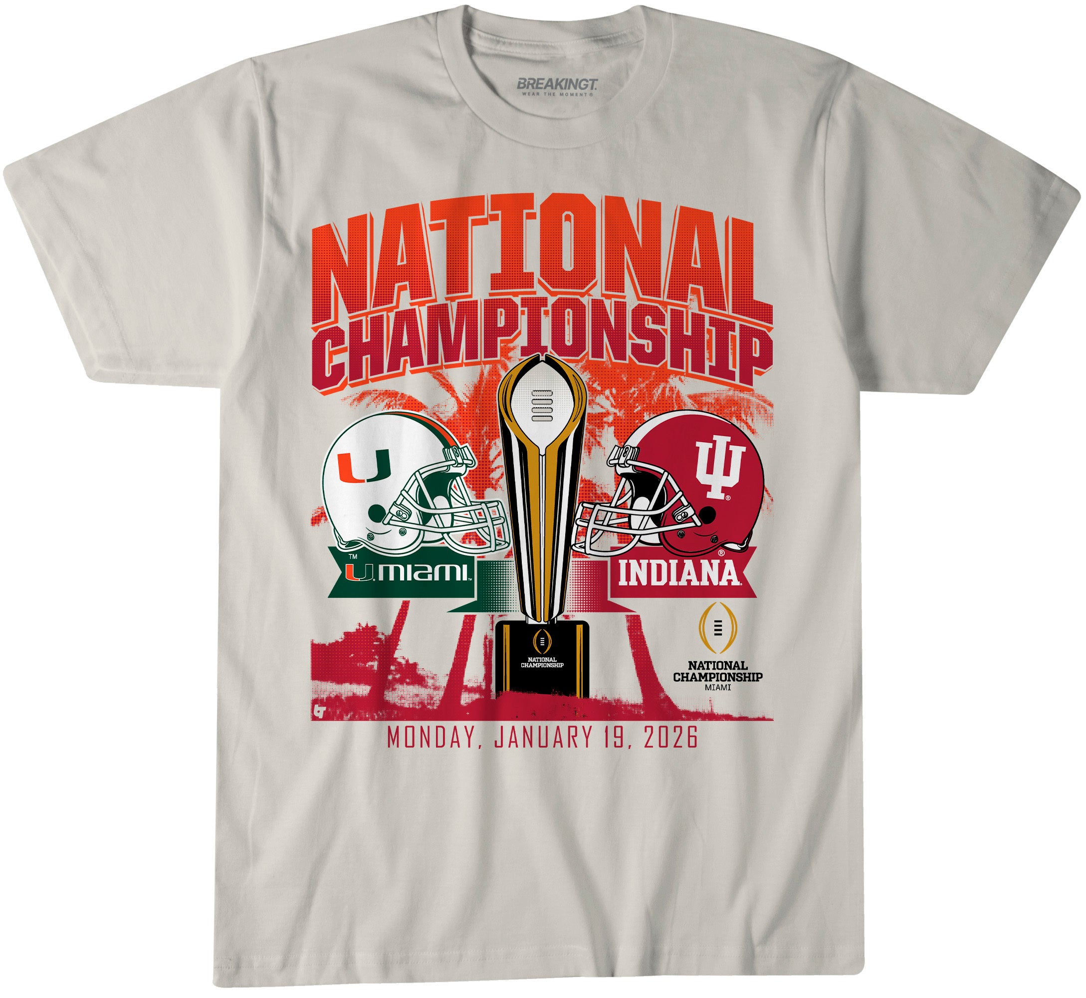Pre-Order Miami Hurricanes vs Indiana Hoosiers 2026 National Championship Game Match Up T-Shirt - Natural