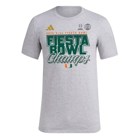 Pre-Order Miami Hurricanes adidas 2026 Men's Pre-Game Performance CFP Fiesta Bowl Champs T-Shirt - Gray