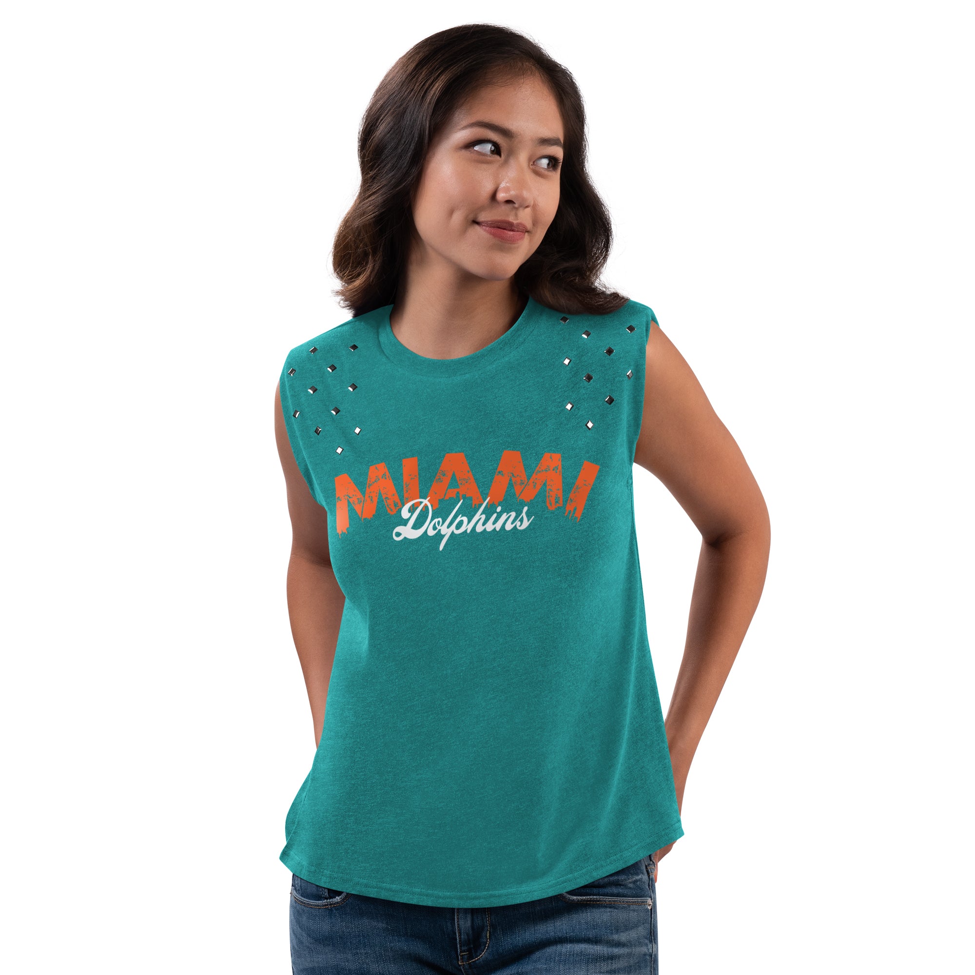 Miami Dolphins G-lll 4Her Women's Sleeveless Shoulder Pad Shirt - Aqua