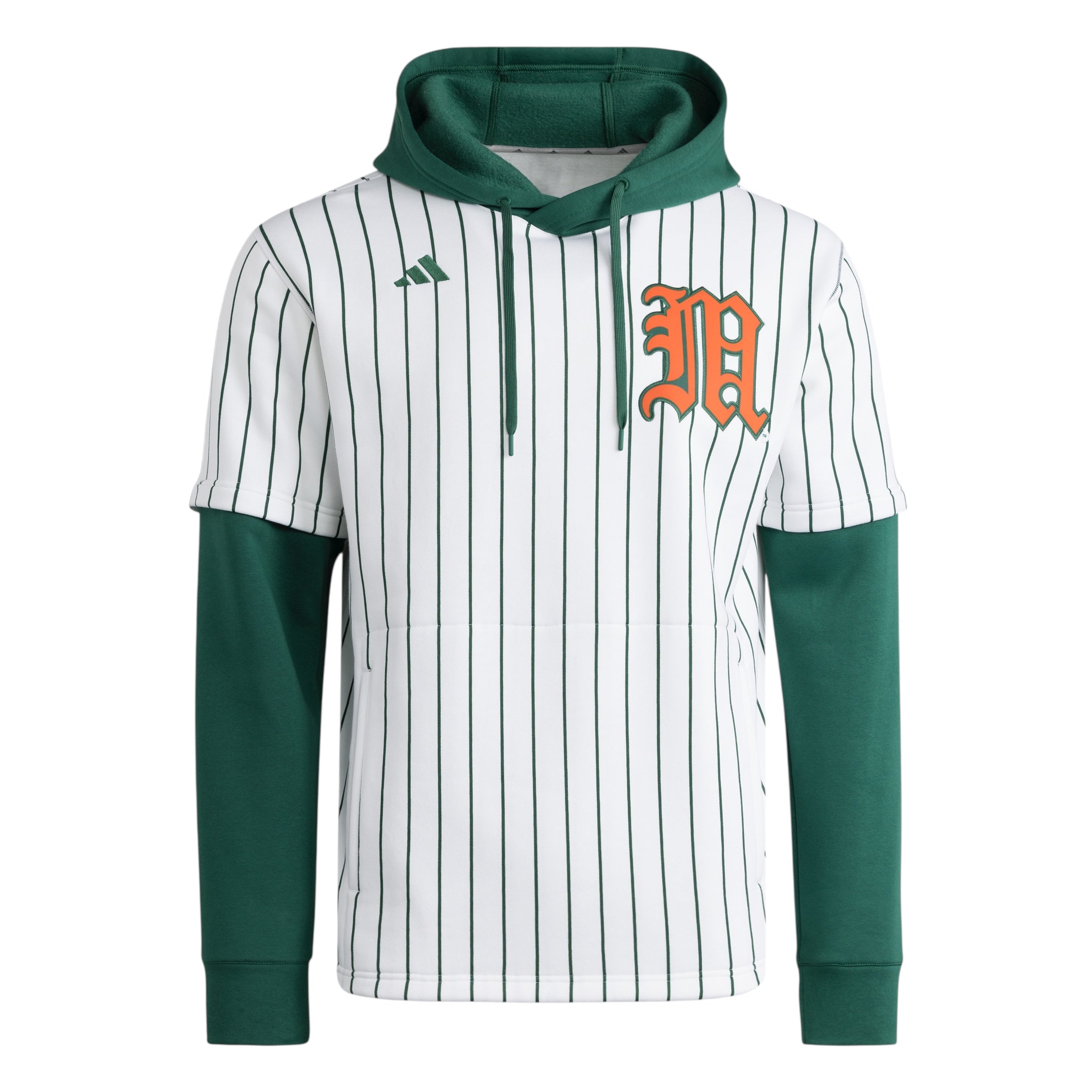 Miami Hurricanes adidas Old English M Baseball Pinstripe Hoodie - White/Green