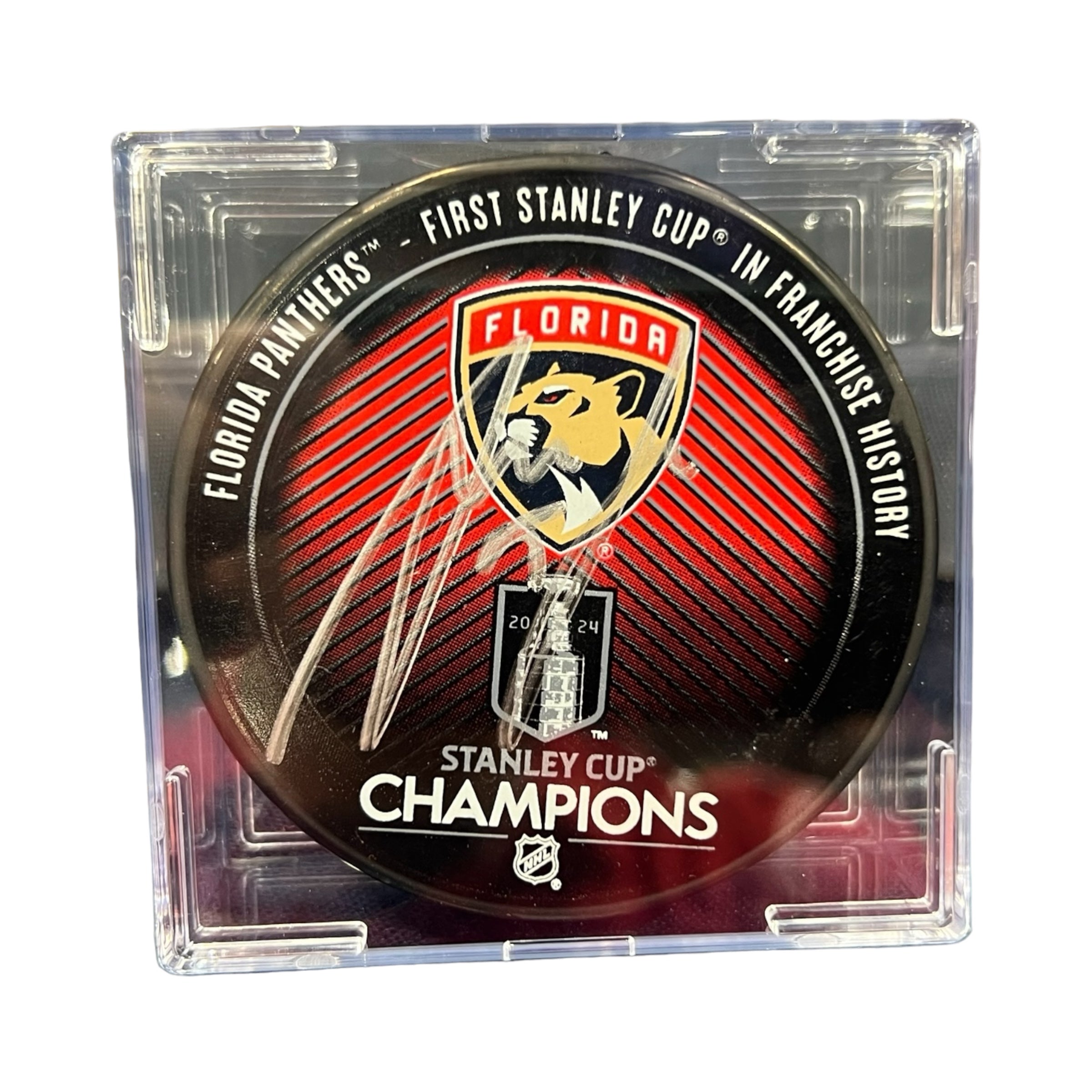 Florida Panthers Anton Lundell Autographed SC Champs Hockey Puck with JSA COA