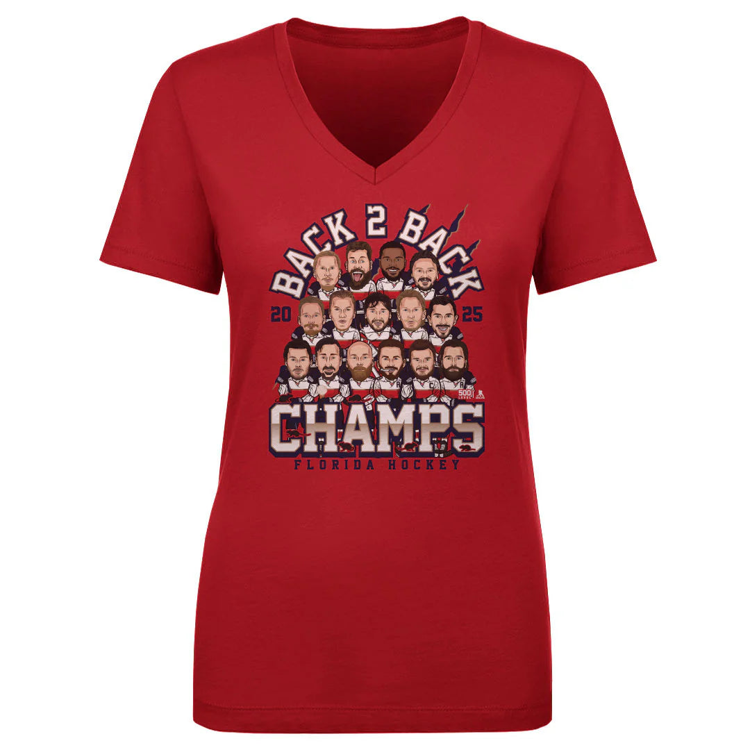 Florida Panthers Women's 500 Level Back 2 Back Champs     V-Neck T-Shirt - Red