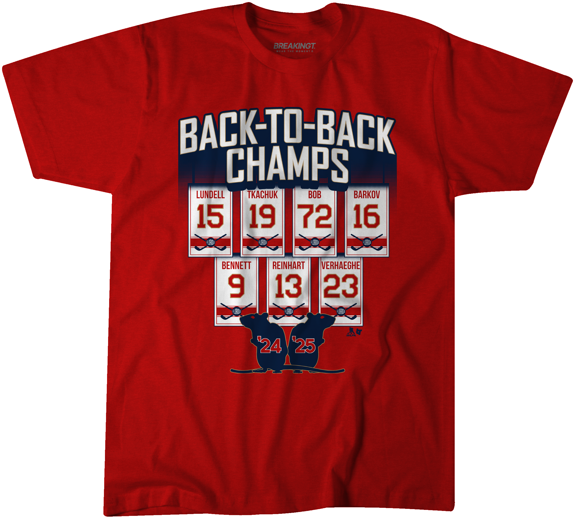 Florida Hockey: 2025 Back to Back Champs T-Shirt - Red